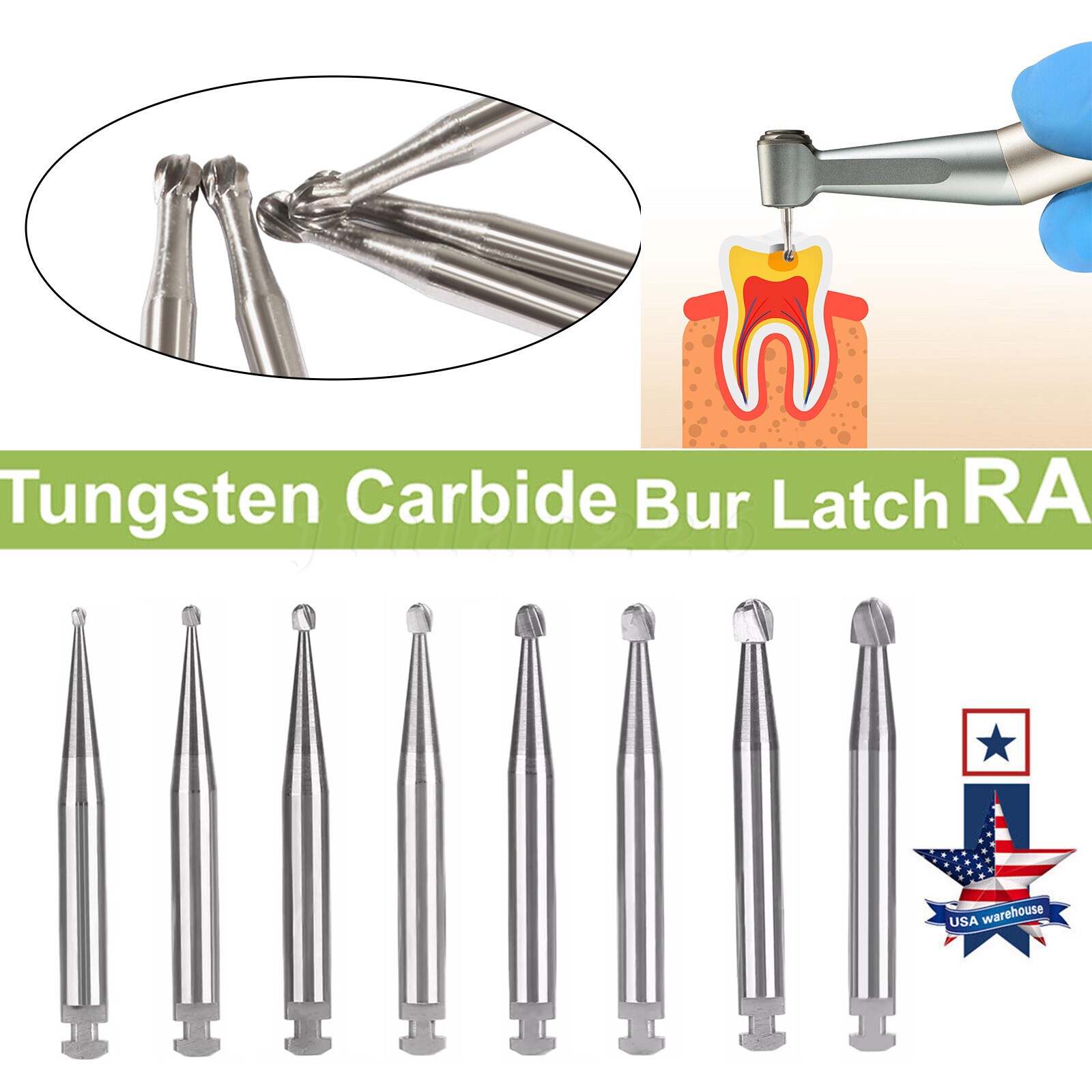 Dental Round Carbide Bur for Slow Speed Latch Type Handpiece RA 1 – RA 8 Burs ty