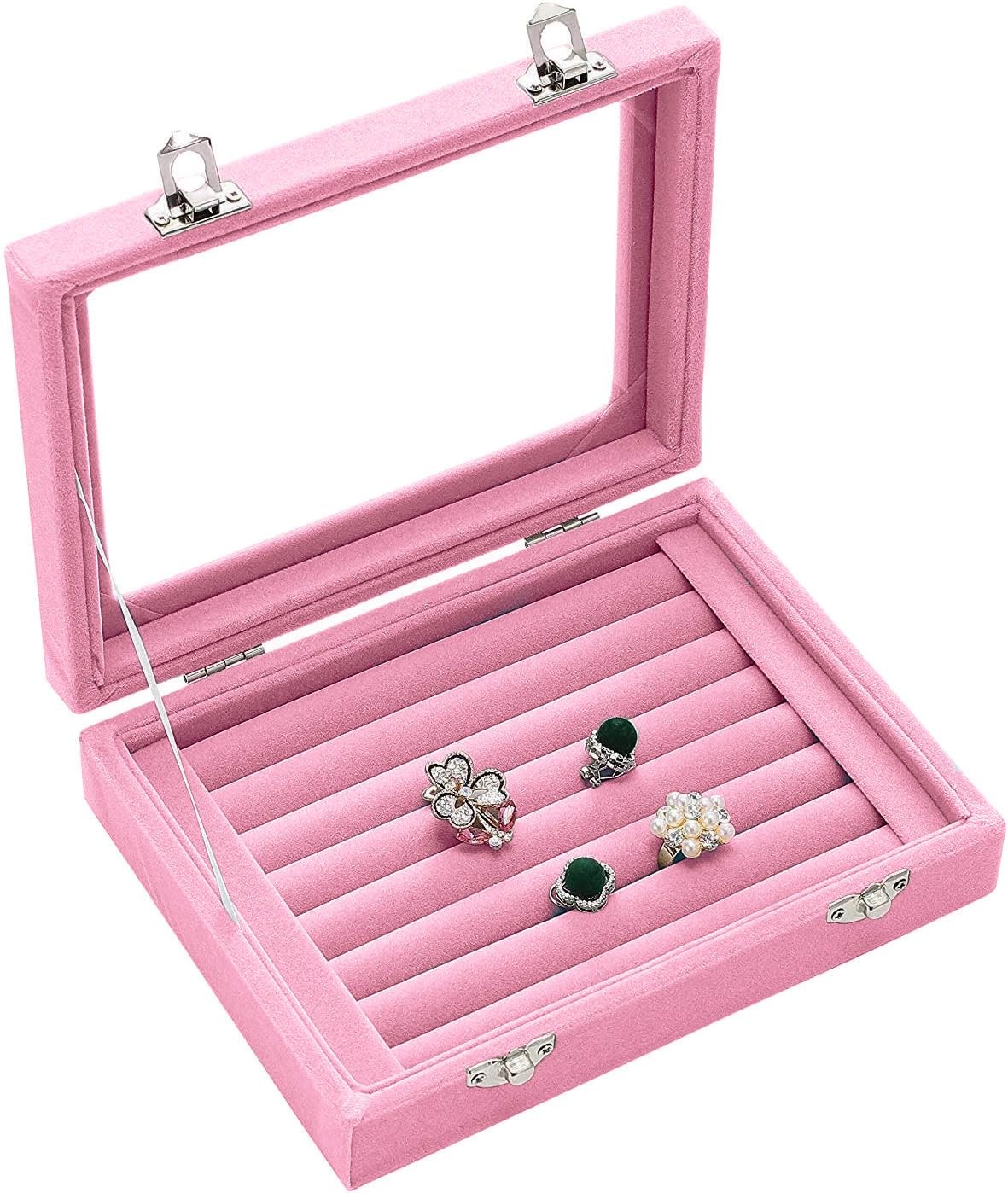 EONGOA Jewelry Box Rings Organizer Tray 7.87 x 5.90 x 1.77 inches, Light Pink