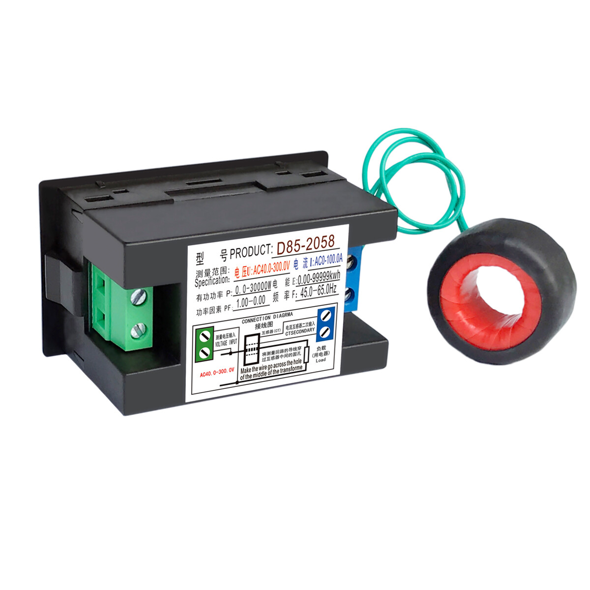 Digital LCD AC Panel Meter Voltage Amps Frequency Energy Power 40-300V 0-100A