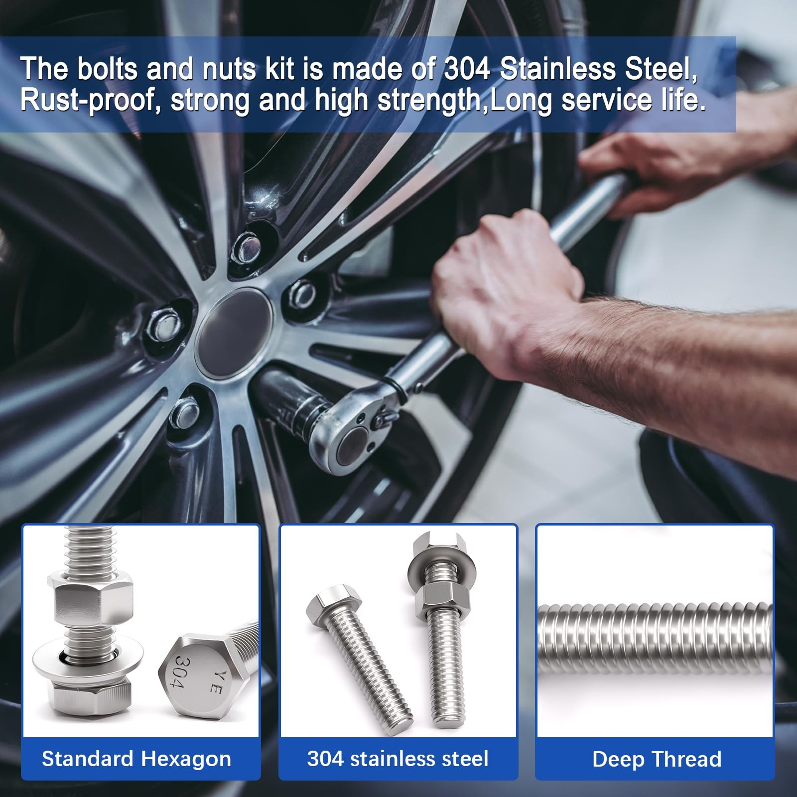 Taiss 732Pcs Stainless Steel Hex Bolt Nut Washer Assortment Kit 1/4″-1/2″ SAE