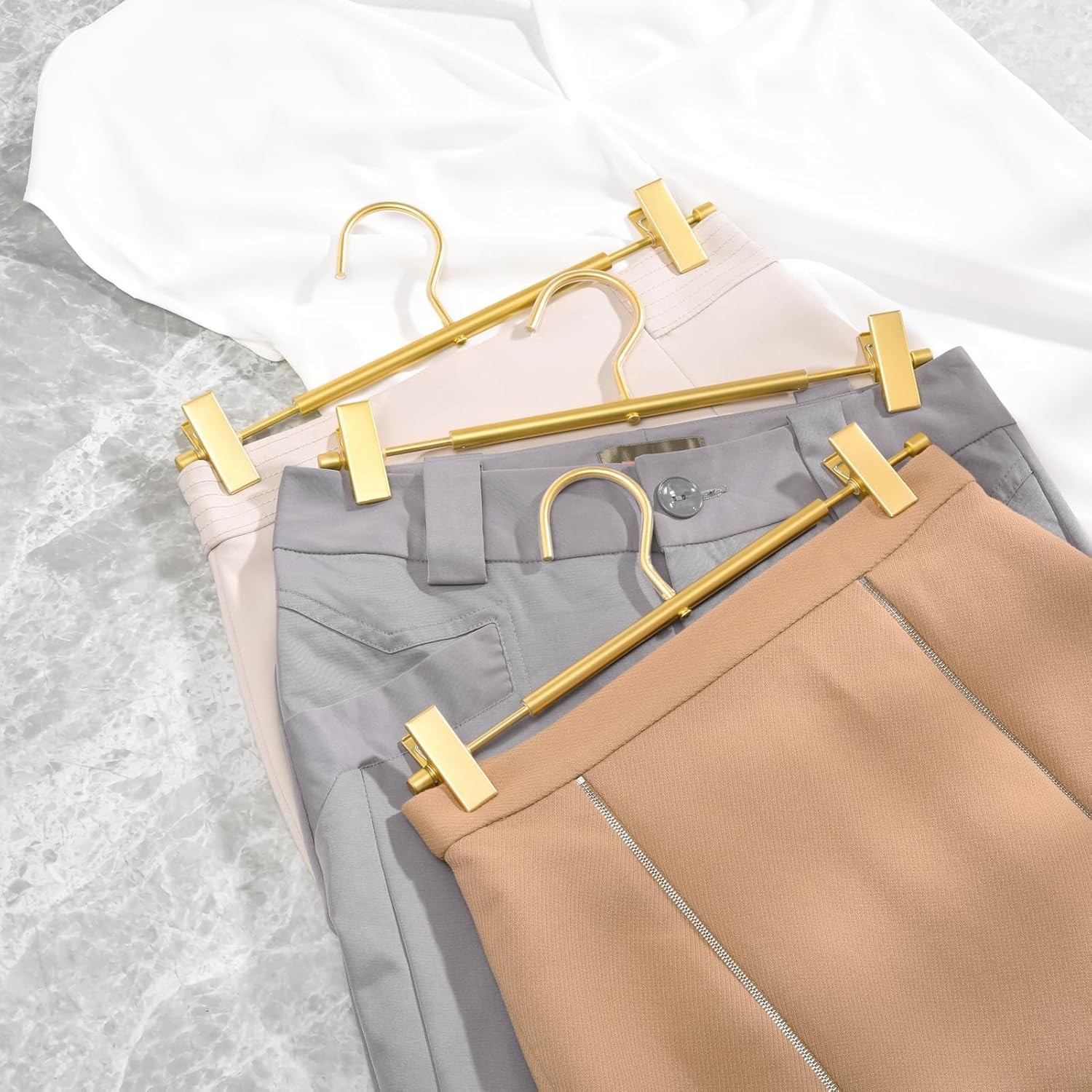 Amber Home 10 Pack Premium Matte Gold Aluminum Pants Hangers,