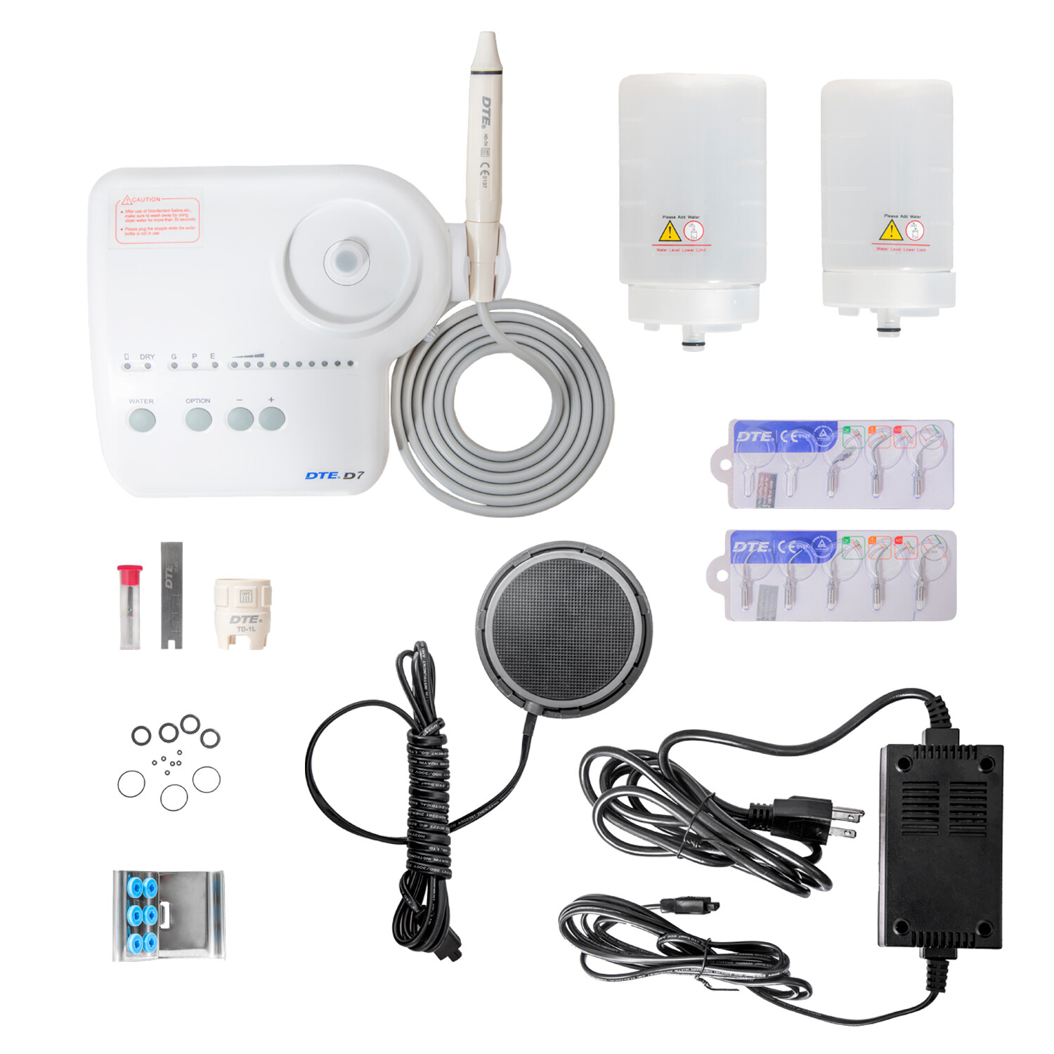 Original Woodpecker Dental Ultrasonic Scaler Piezo DTE D7 + 2 Bottles + 8 Tips