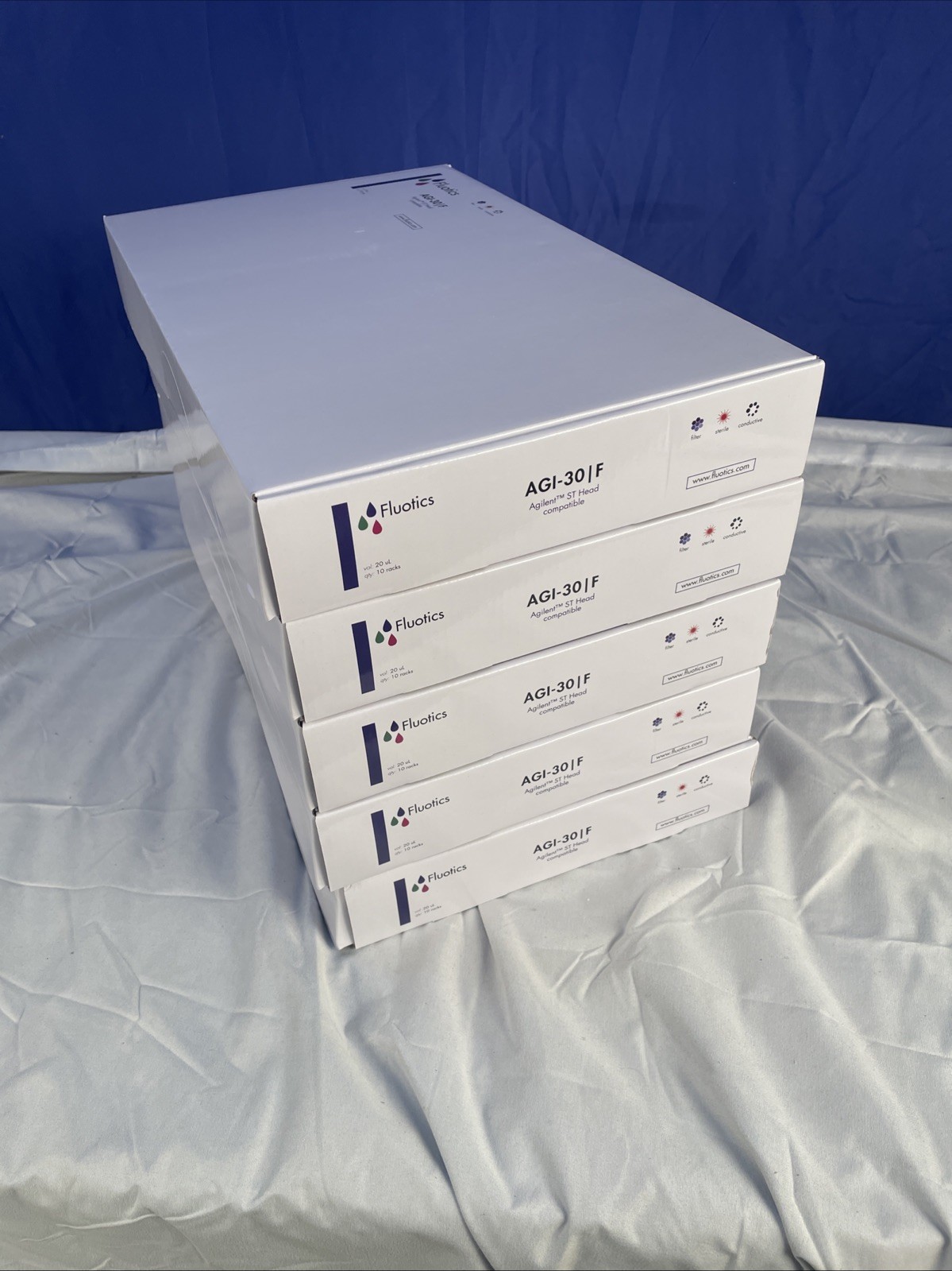 FLUOTICS 20μL Robotic Pipette Tips Agilent Filter Sterile AGI-30.F (19,200/Cs)