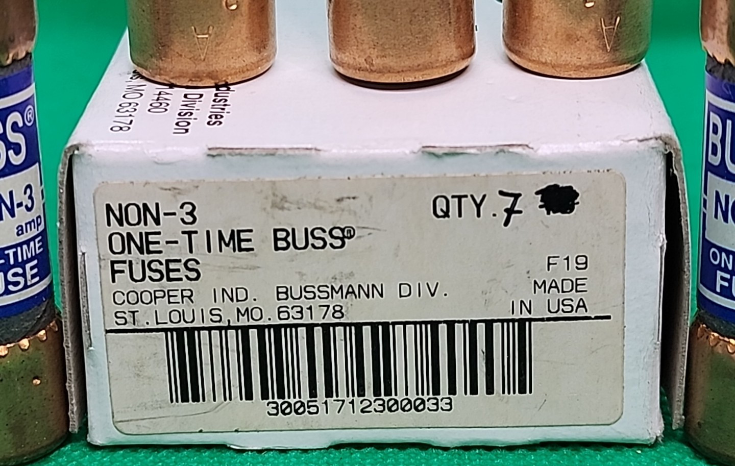 Lot of 7 – BUSSMANN BUSS NON-3 250V 3A ONE-TIME FUSE [MG5-3]