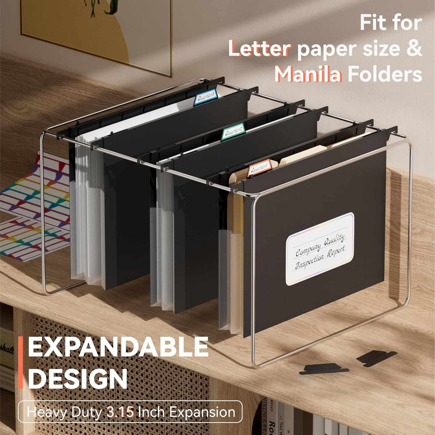Extra Capacity Plastic Hanging File Folders, 3 Pack Reinforced Expanding Hang