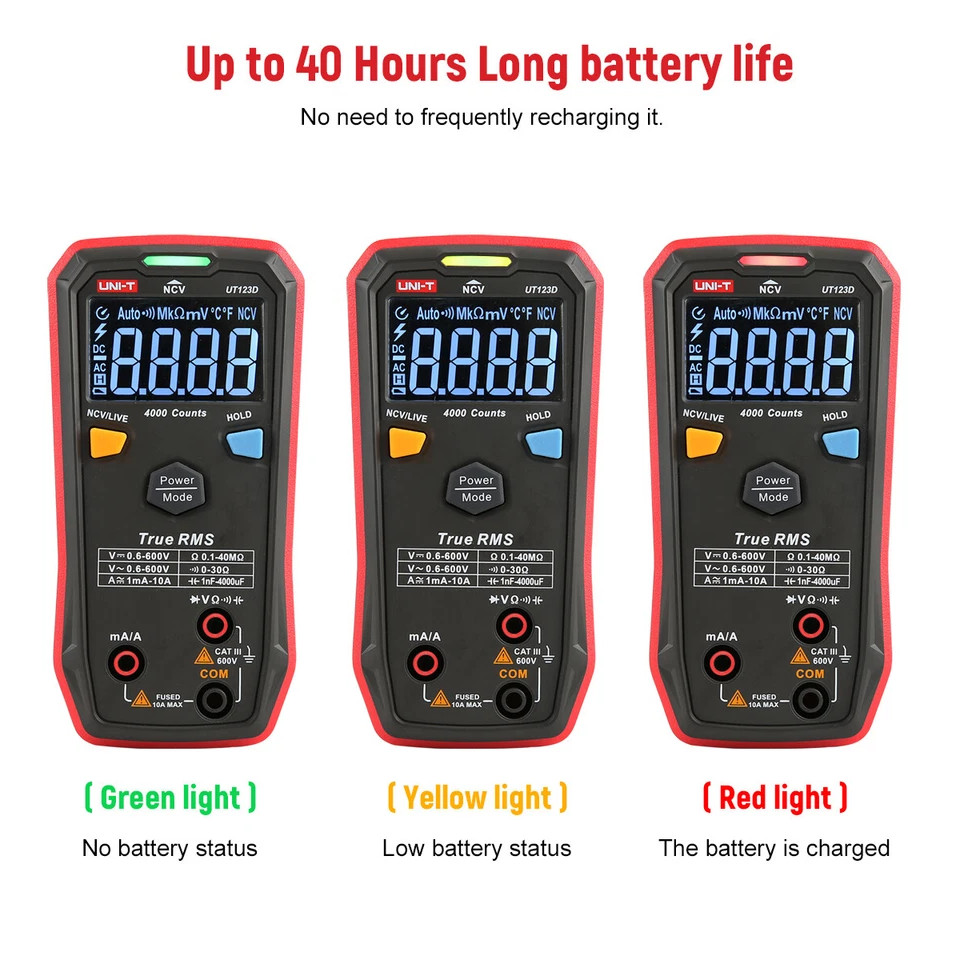 UT123D Digital Multimeter, Smart, True Rms, CAT III 600V, 4000 counts