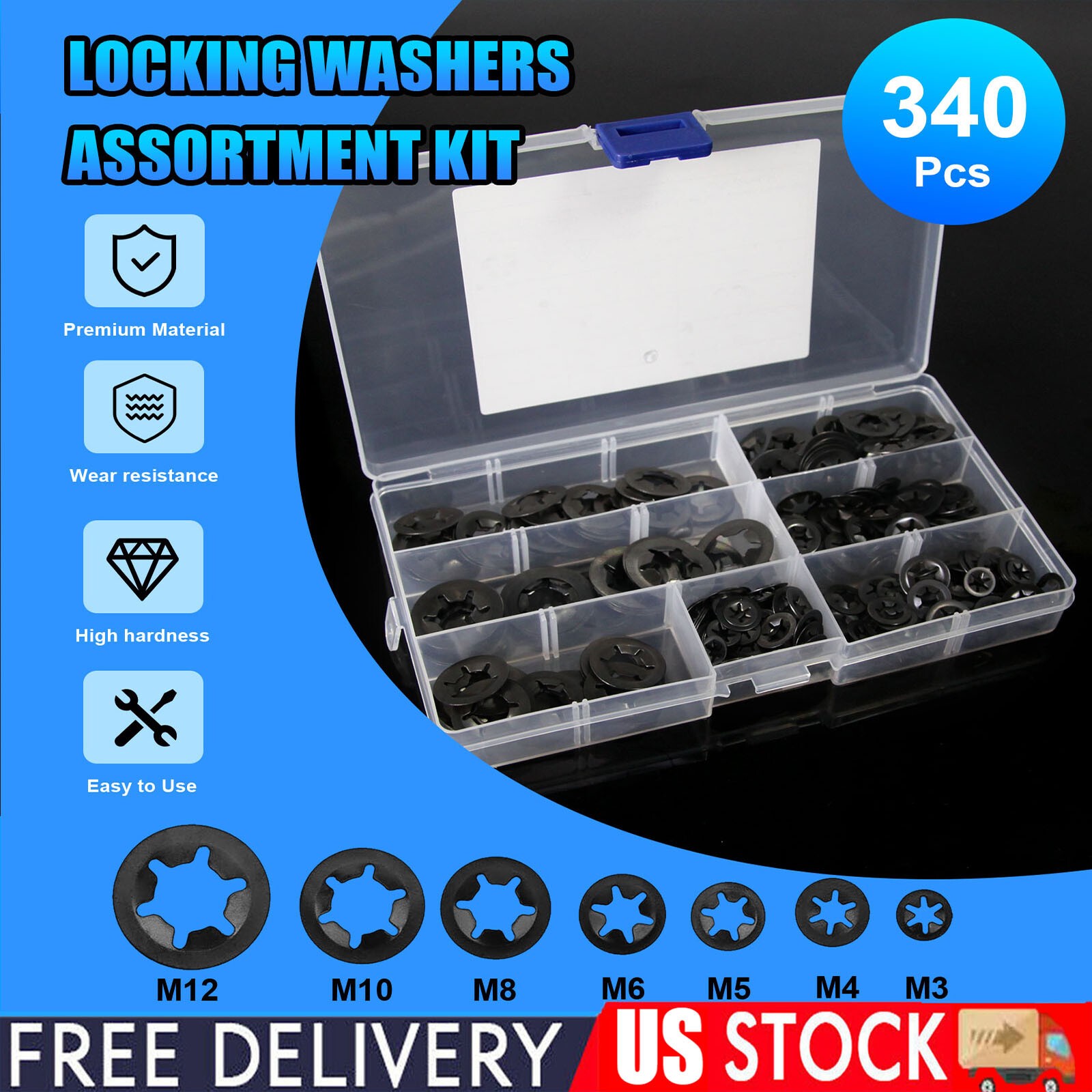 340 Piece Internal Teeth Star Lock Spring Quick Washer Push-In Quick Nut Set