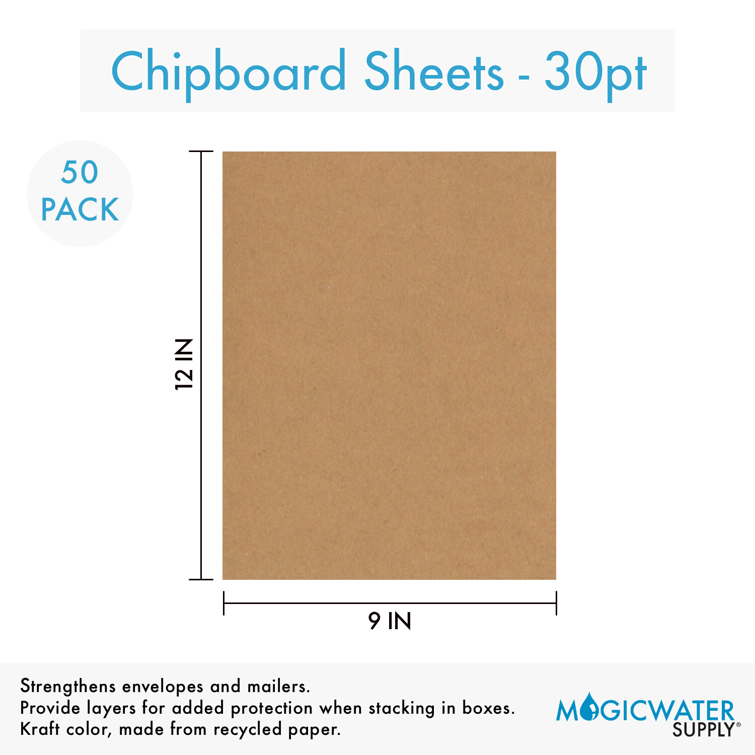 50 Sheets Chipboard 9 x 12 inch – 30pt Medium Weight Brown Kraft Cardboard
