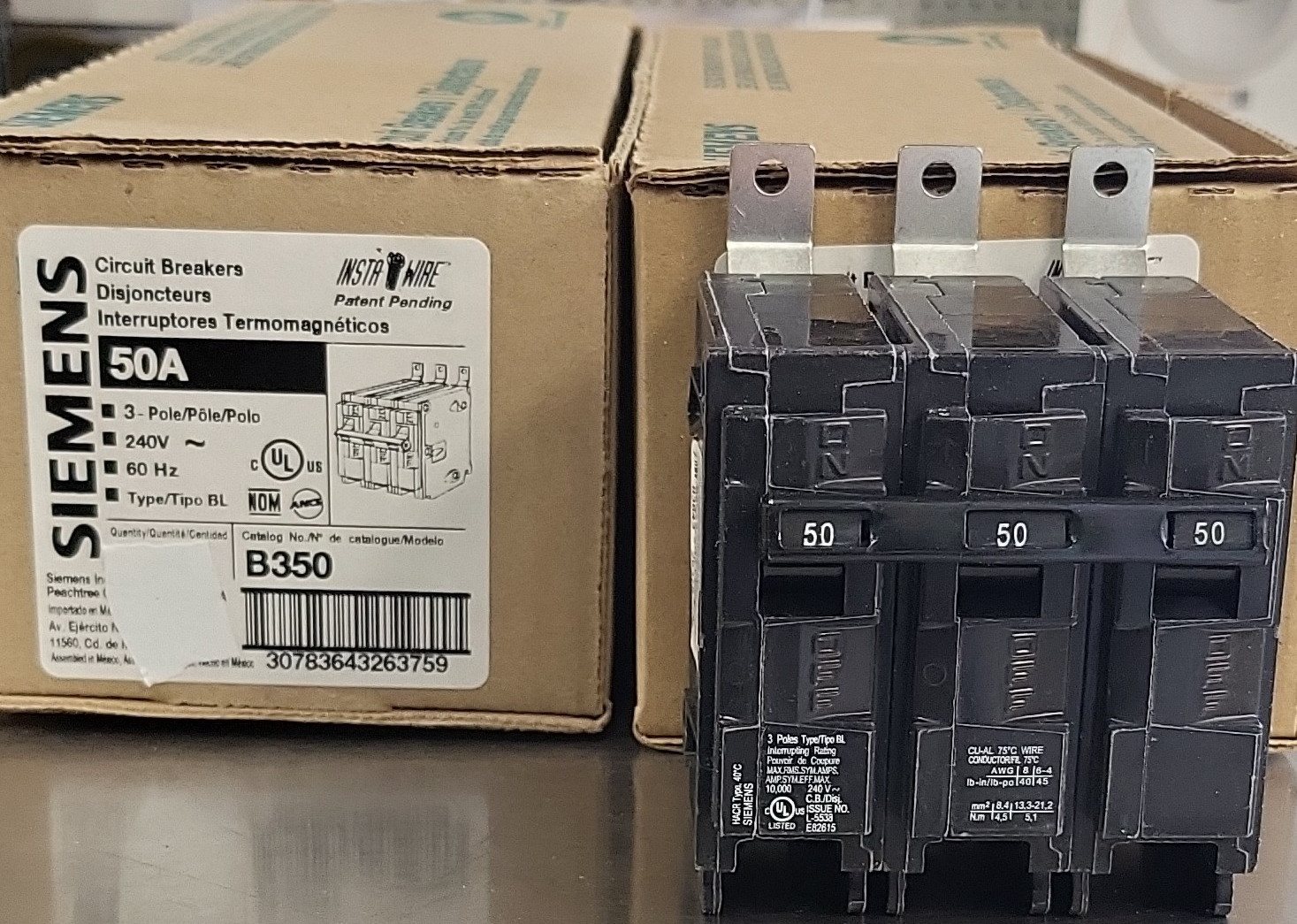 Siemens B350 50A 3-Pole 240V Bolt-On Thermal Overload Protection Breaker