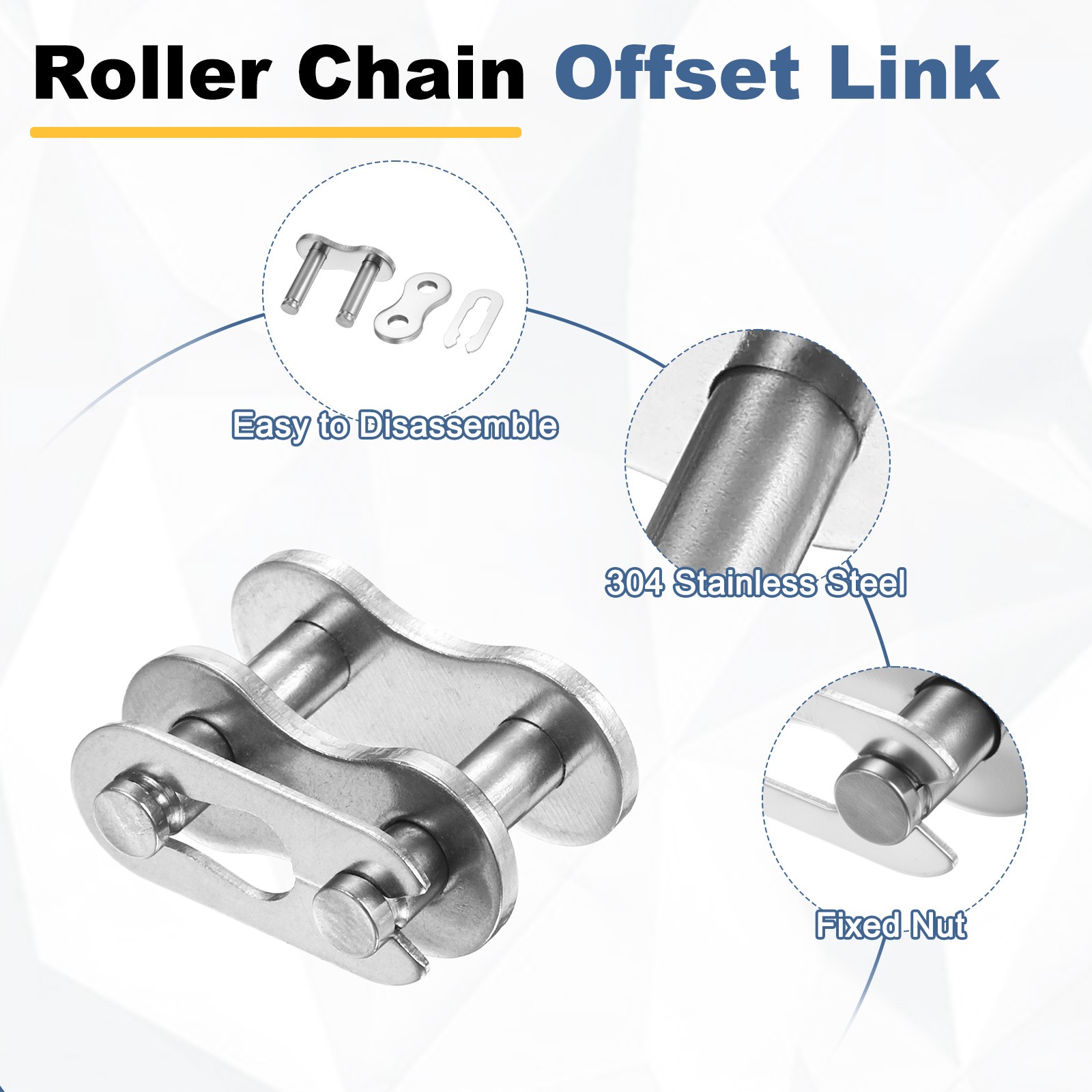 8Pcs 1/2″ Stainless Steel Roller Chain Offset Link Full Links for 08A Chain