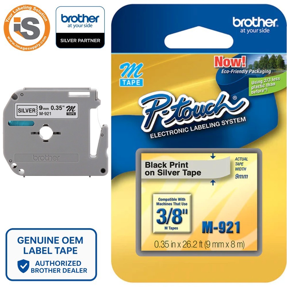Genuine Brother M-921 Black on Silver 3/8″ (9mm) P-Touch Label Tape For PT-M95