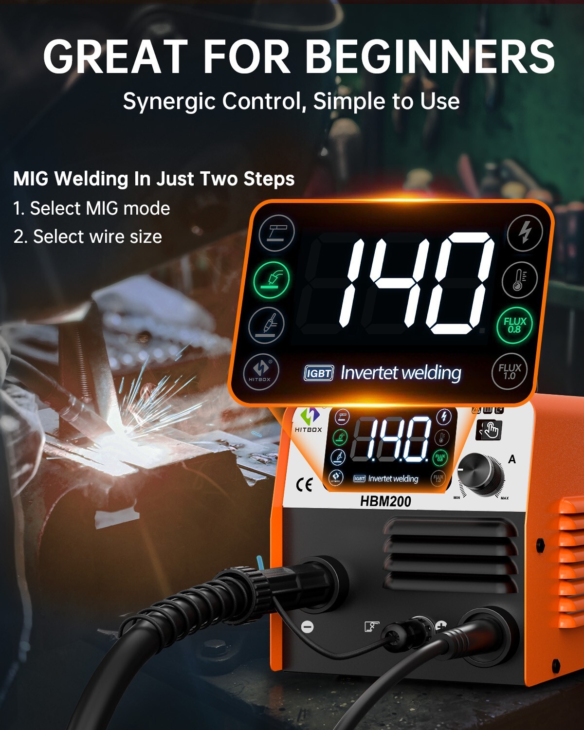 MIG WELDER HITBOX HBM200 MMA MIG GASLESS IGBT 110V DC INVERTER MIG WELDER HOT!
