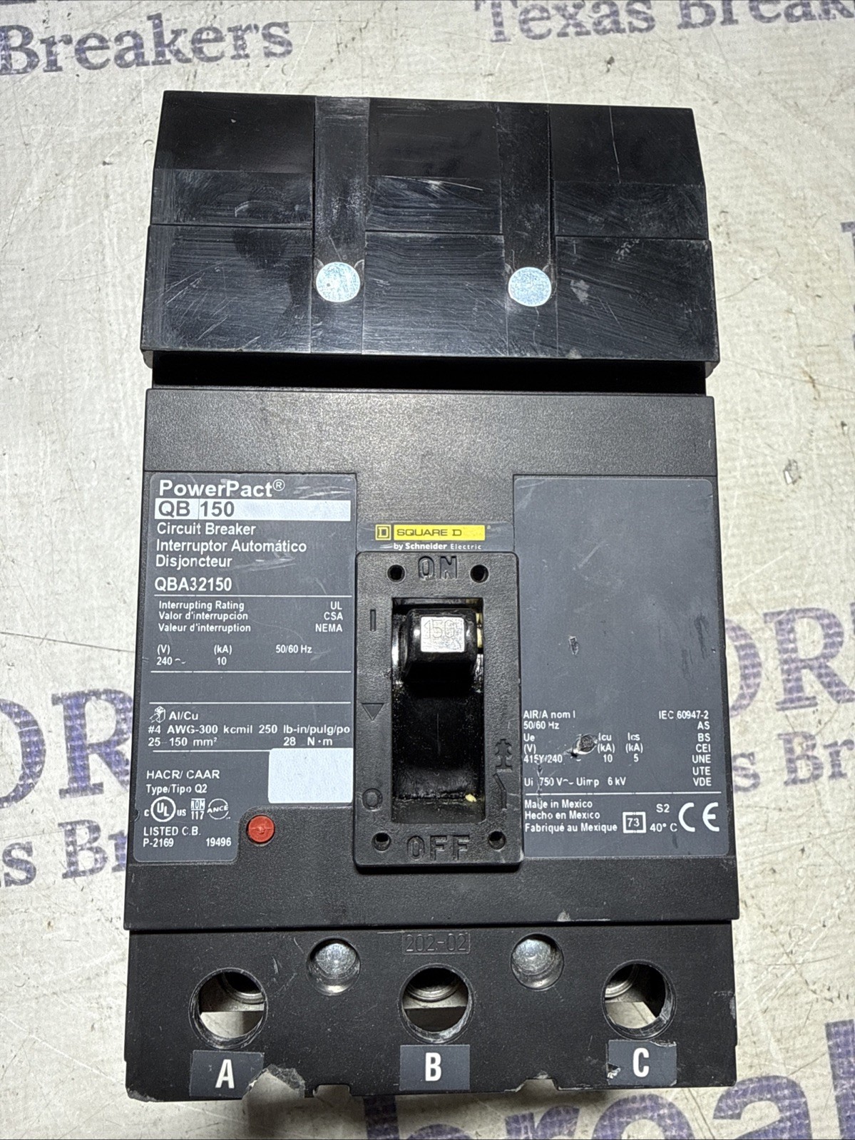 Square D | QBA32150 | 150A | 3-Pole | 240V | I-Line Circuit Breaker
