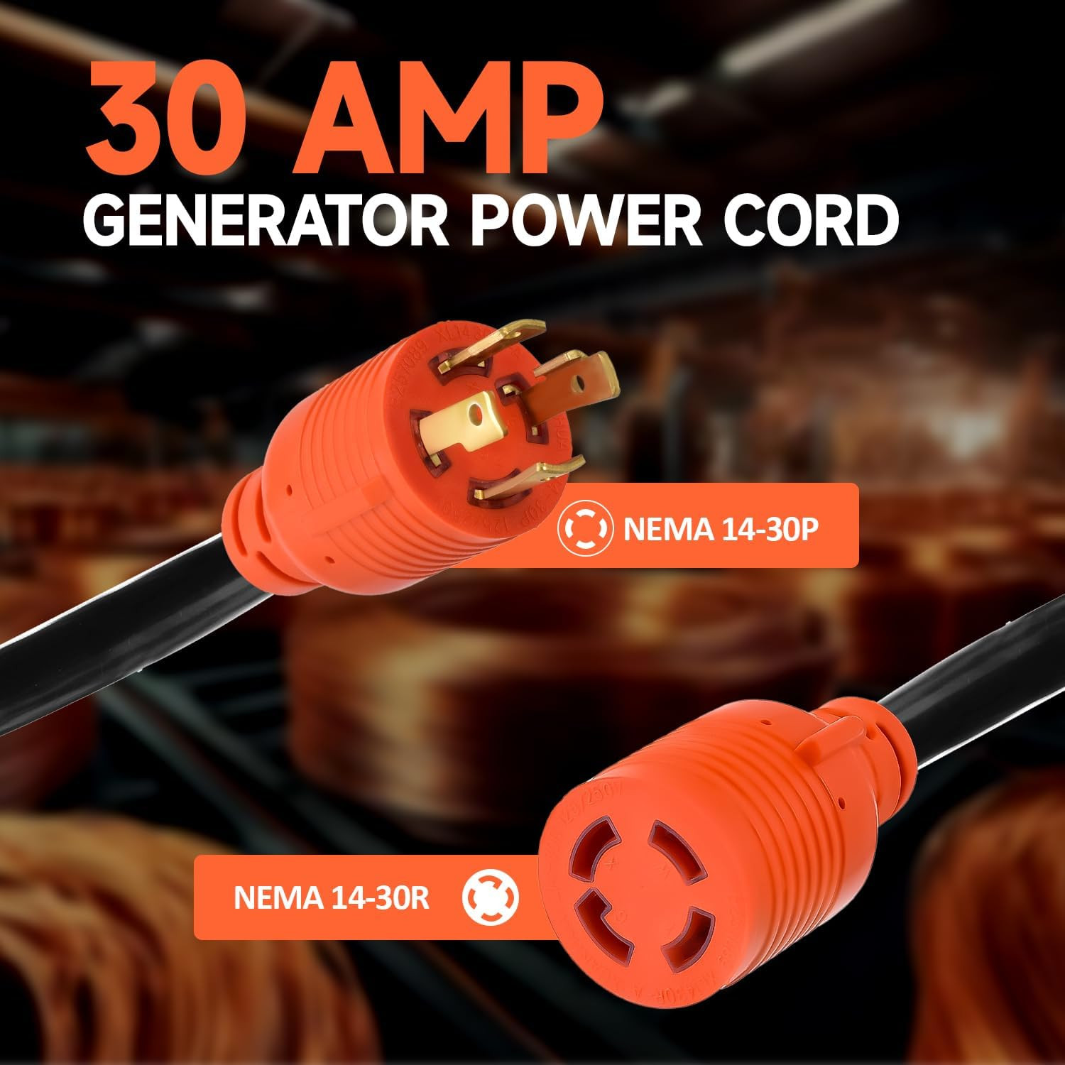 30 Amp Generator Cord and Power Inlet Box Kit, 25FT RV Extension Cord NEMA L14-3