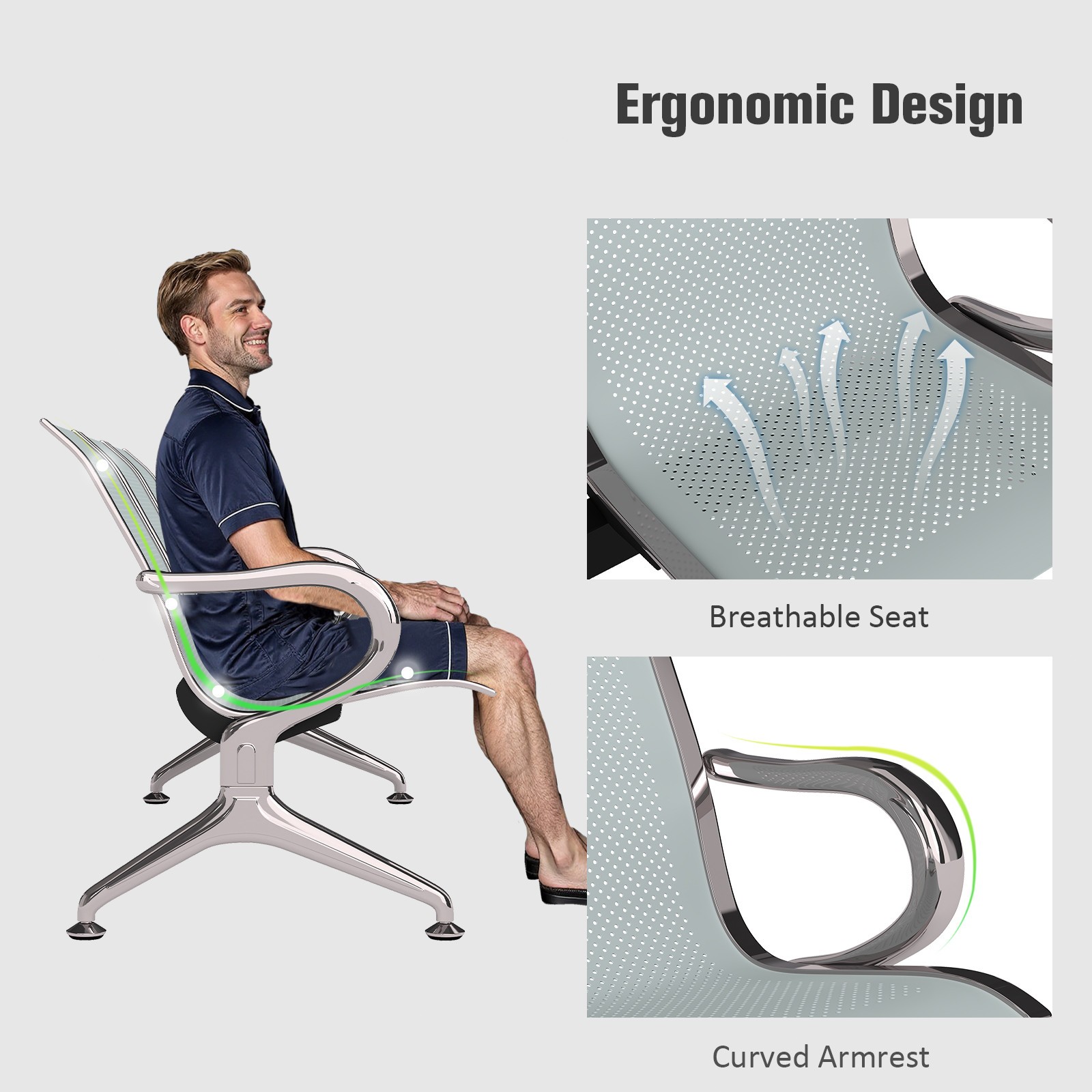 8-Seater Waiting Room Chairs Set Office Guest Reception Benches for Lobby Sliver