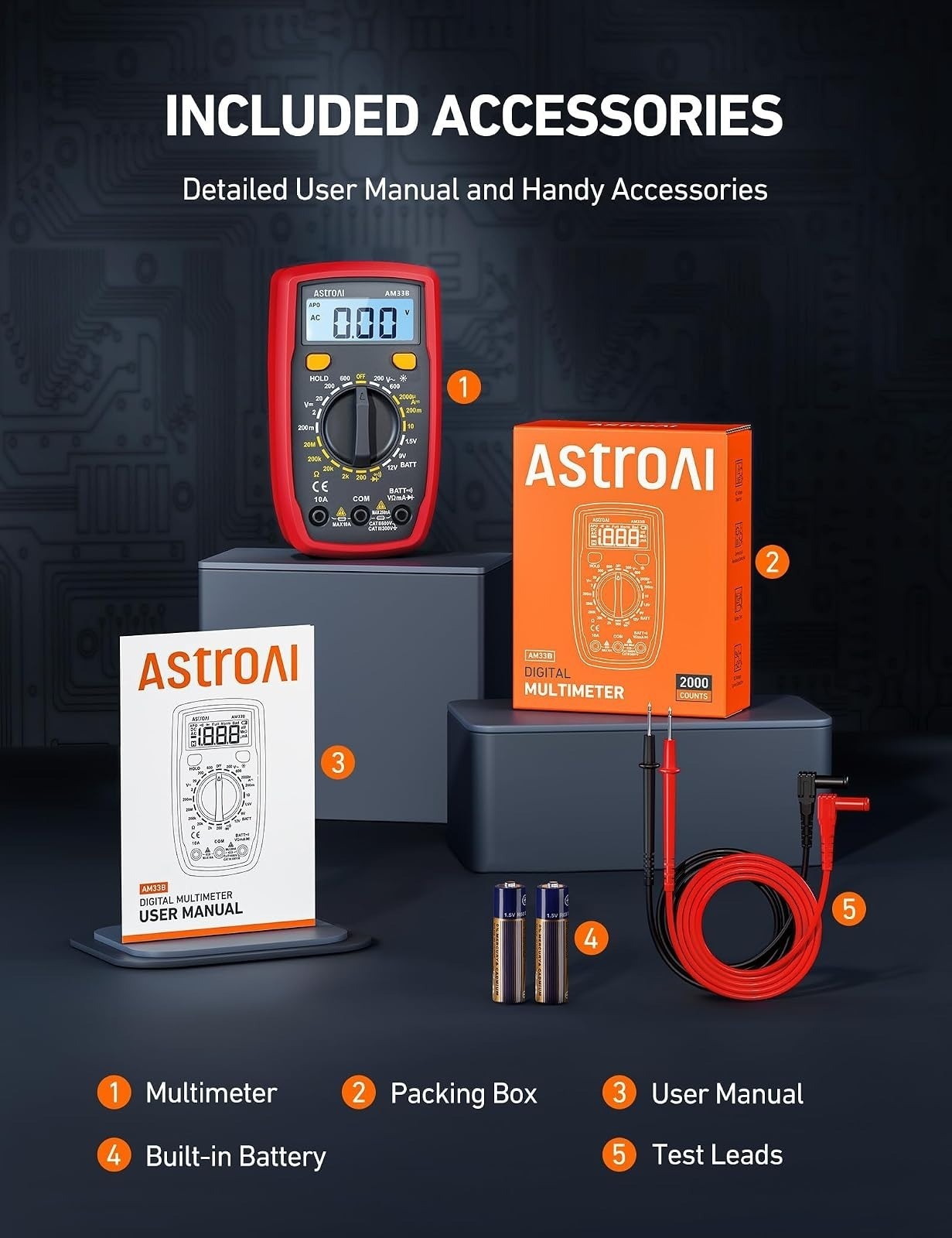 AstroAI Digital Multimeter 2000 Counts AC/DC Voltage Tester
