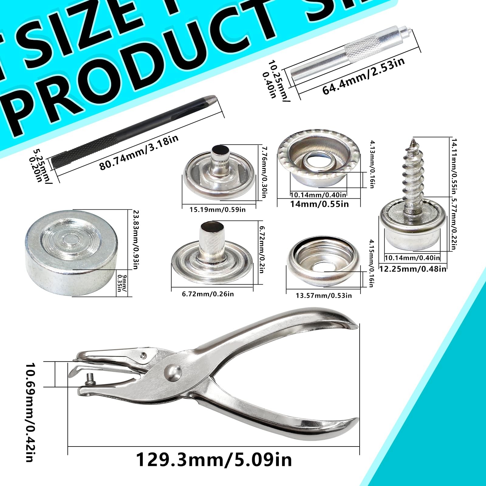 324Pcs Canvas Snap Kit Stainless Steel Screw Snaps with Setting Tool Marine Grad