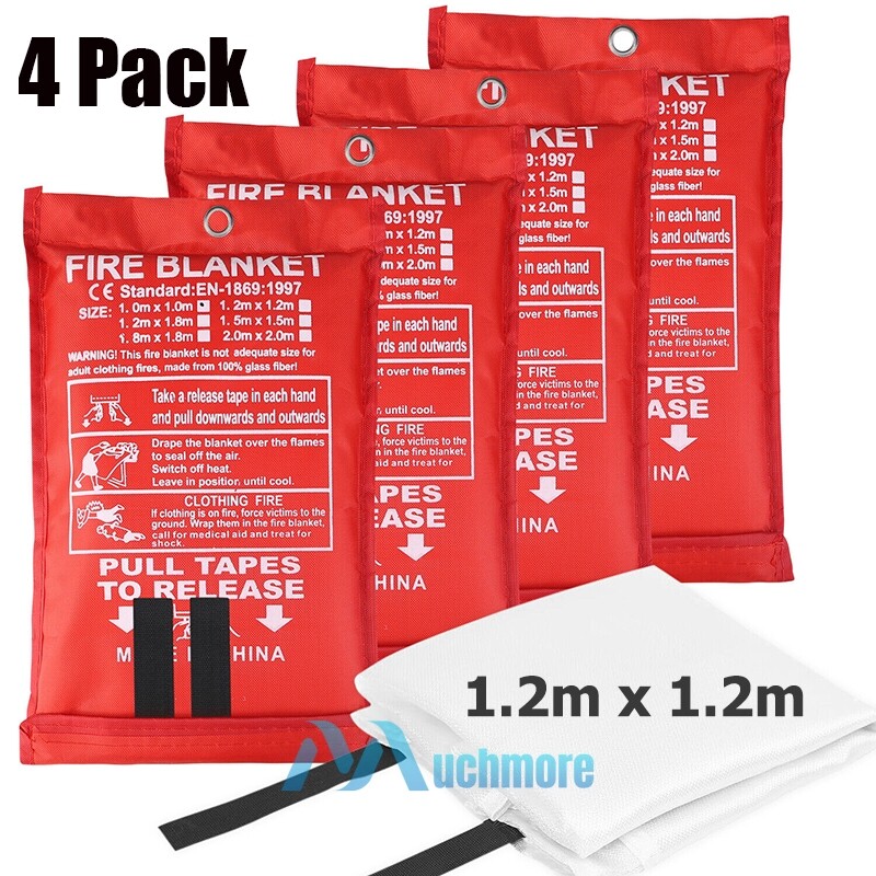 4x Large Fire Blanket Fireproof For Home Kitchen Office Caravan Emergency Safety