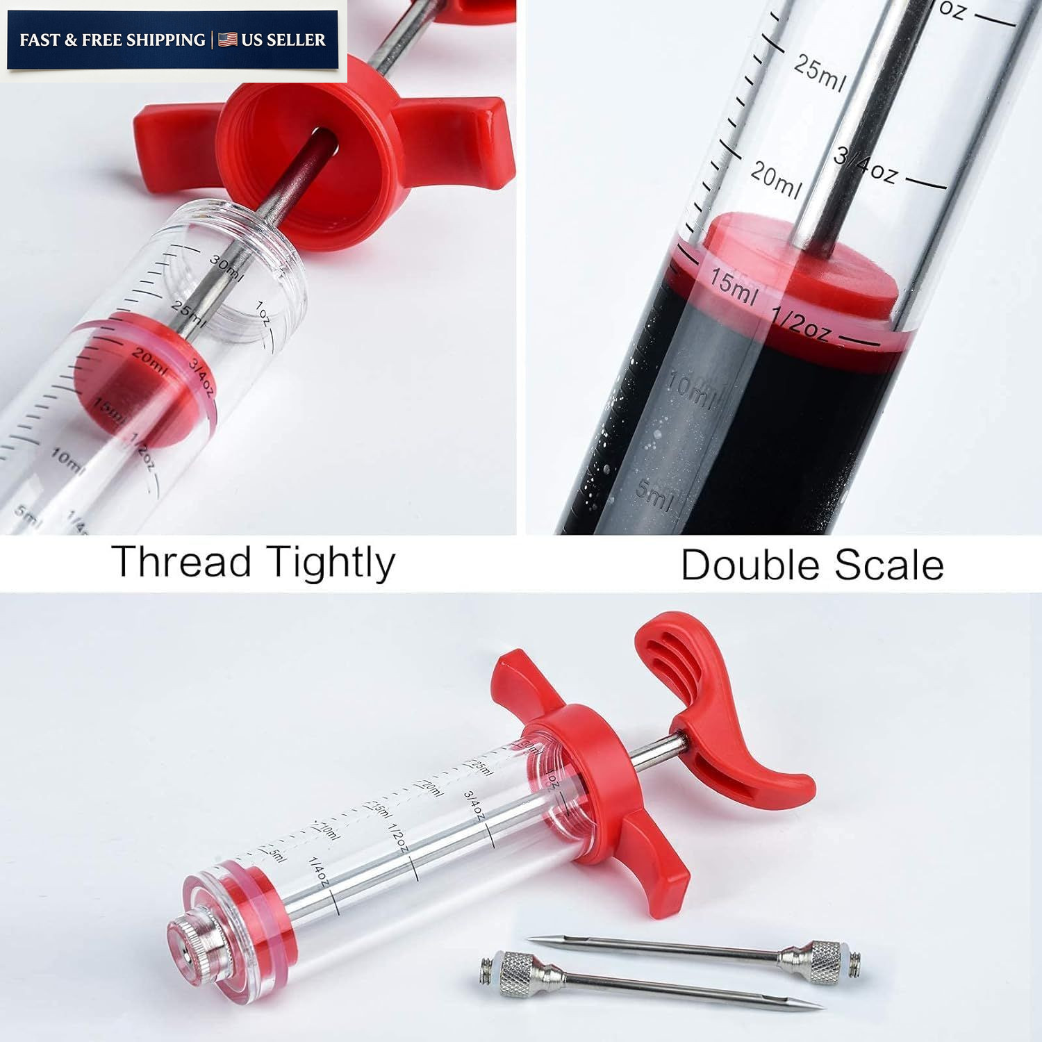 Meat Injector Syringe, 1-oz Plastic Marinade Turkey 1OZ Large, Red