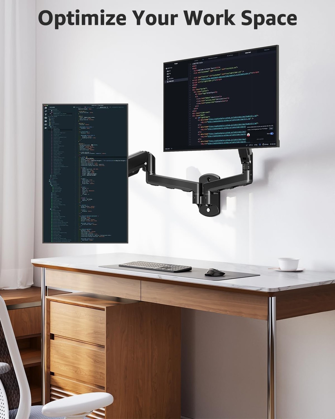 MOUNTUP Dual Monitor Wall Mount for 2 Max 32 Inch Computer Screen, Fully Adju…
