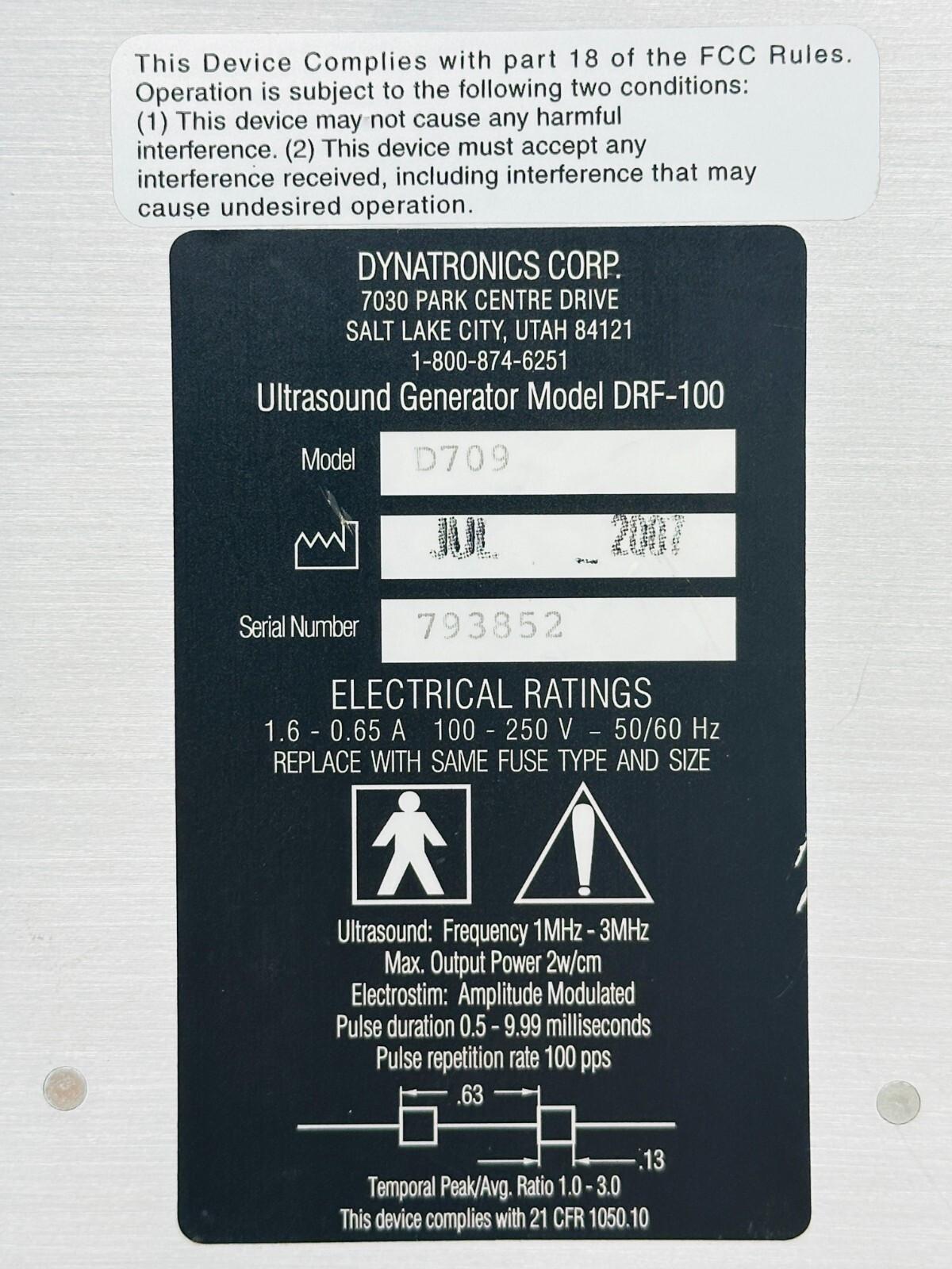 FOR PARTS -Dynatronics Corp D709 I DRF-100 Ultrasound Generator – FREE SHIPPING