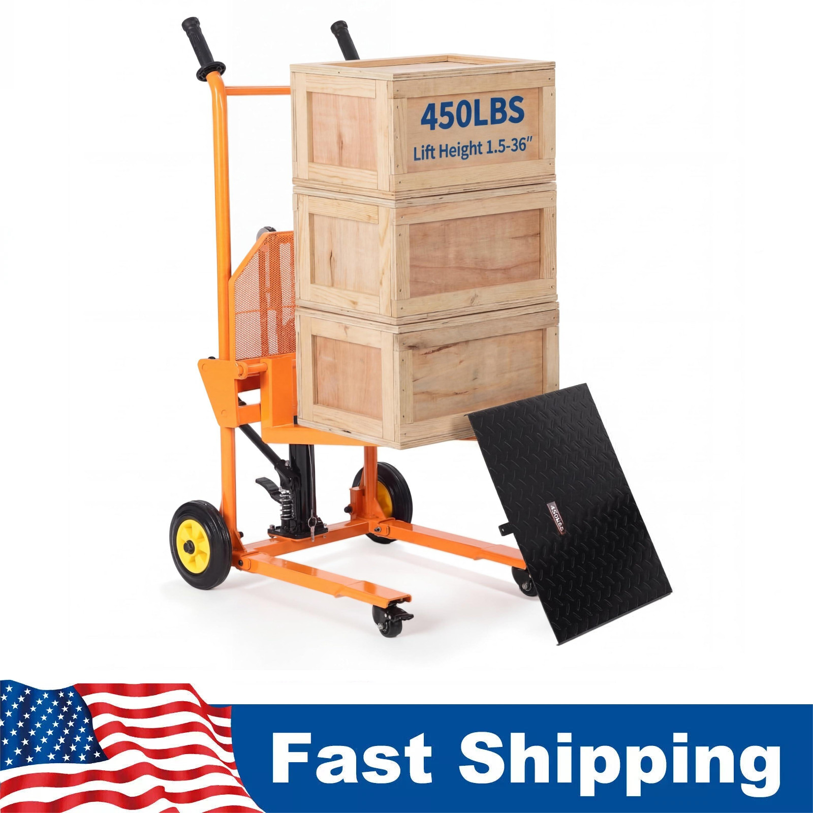 Hydraulic Material Lift 450lbs Winch Stacker Adjustable Pallet Dolly Lift 36in