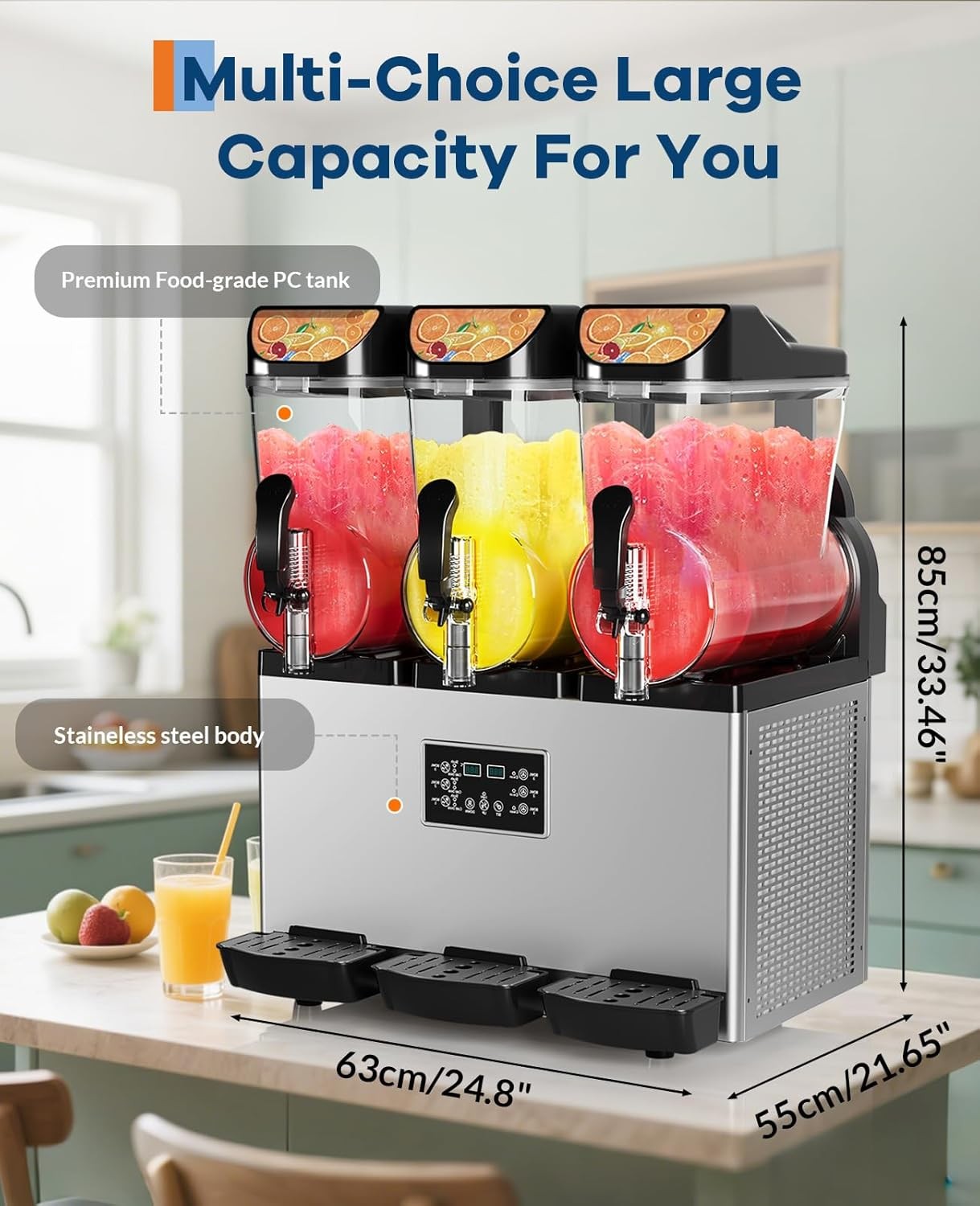 ⚡Garvee Commercial Slushy Machine, 45 L/11.8 gal, 3-Flavor Frozen Drink Margari