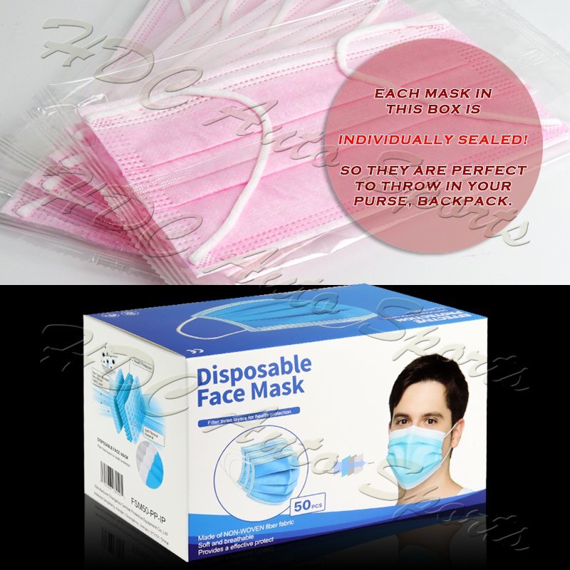 Disposable Face Mask 50 PCS PINK Non Medical 3-Ply Earloop Dust Cover Masks New