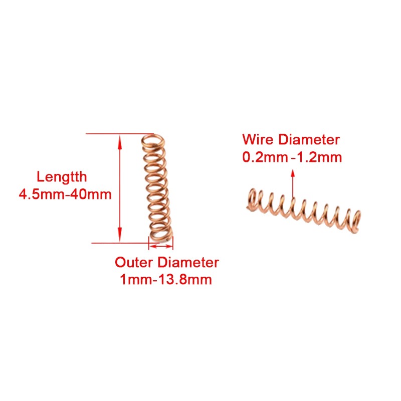 10pcs Phosphor Copper Compression Spring Pressure Spring Wire Diameter 0.2-1.2mm