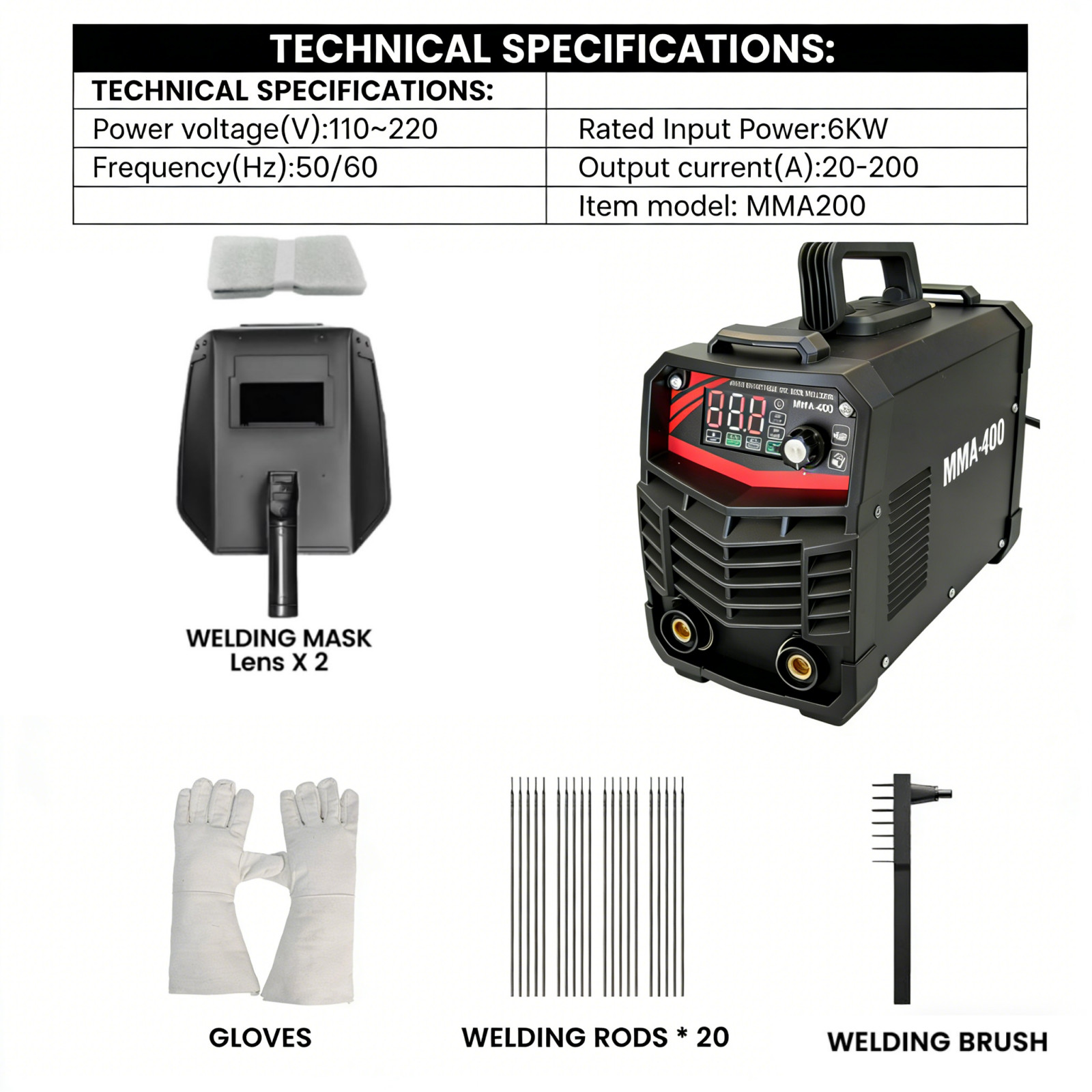 200A-MMA Stick Welder 110V/220V LED Portable Safe W/Gloves Mask and Electrodes