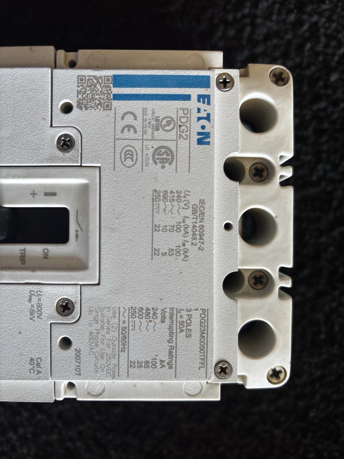 Eaton PDG23MD0050TFFL 50A 3-Pole 451-500V Main Breaker Trip Indicator