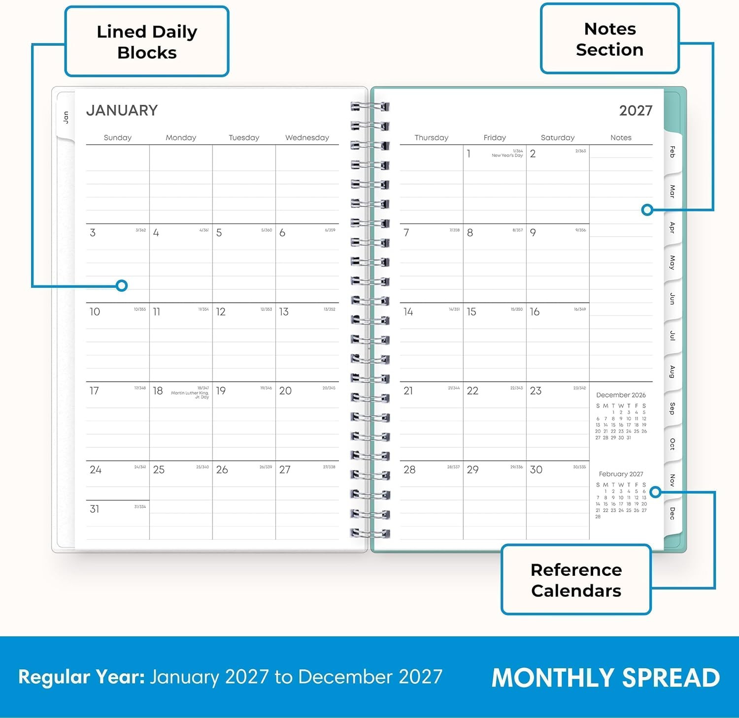 2027 Weekly and Monthly Planner Calendar, January 2027 – December 2027, 5″ X 8″,