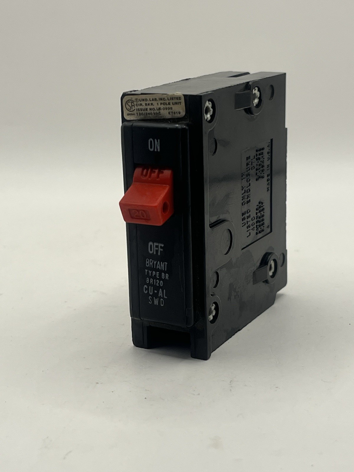 BRYANT 20 Amp Single Pole Circuit Breaker BR120 BR 120 20A