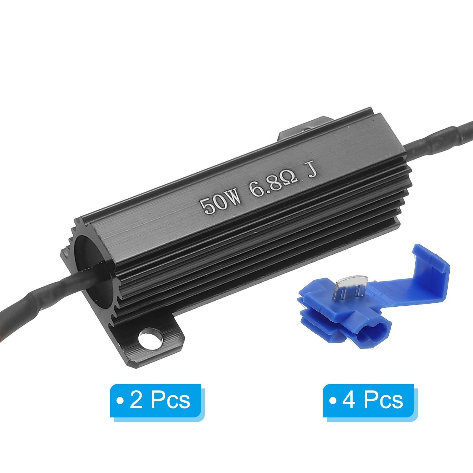 50W 6.8 Ohm Aluminum Shell Resistor, 2Pcs Housing Resistor with Clips, Black