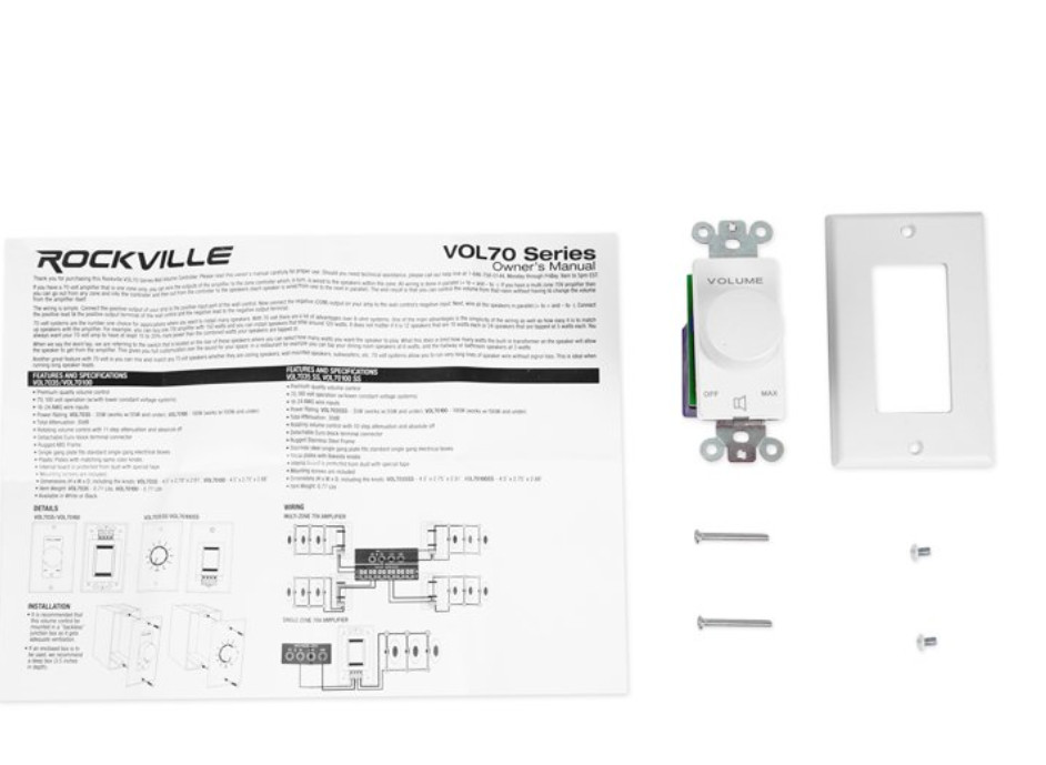 Rockville VOL7035 White 35w 70v Wall Volume Controller Box