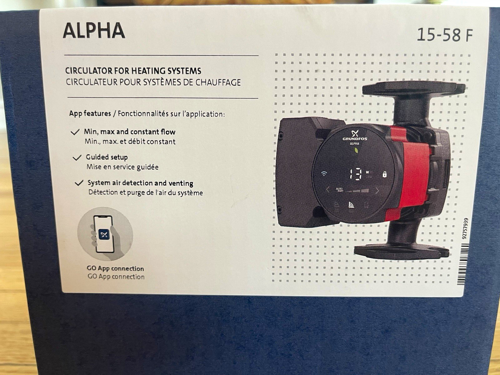 Grundfos ALPHA 15-58 F Circulator Pump 115V 13W Cast Iron 3/4 in