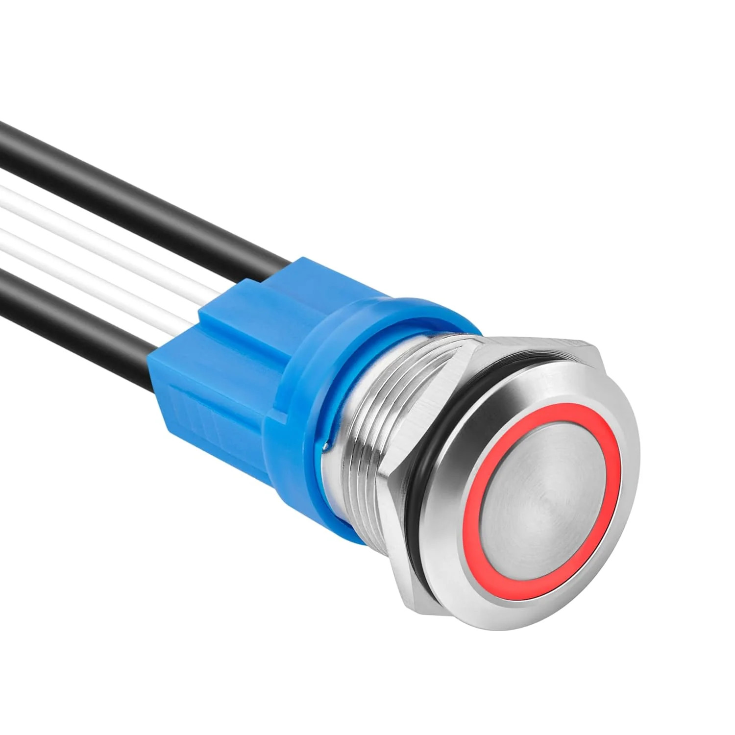 LED Latching Push Button Switch, Stainless Steel, IP67 Waterproof 5-24V 20A 1NO,
