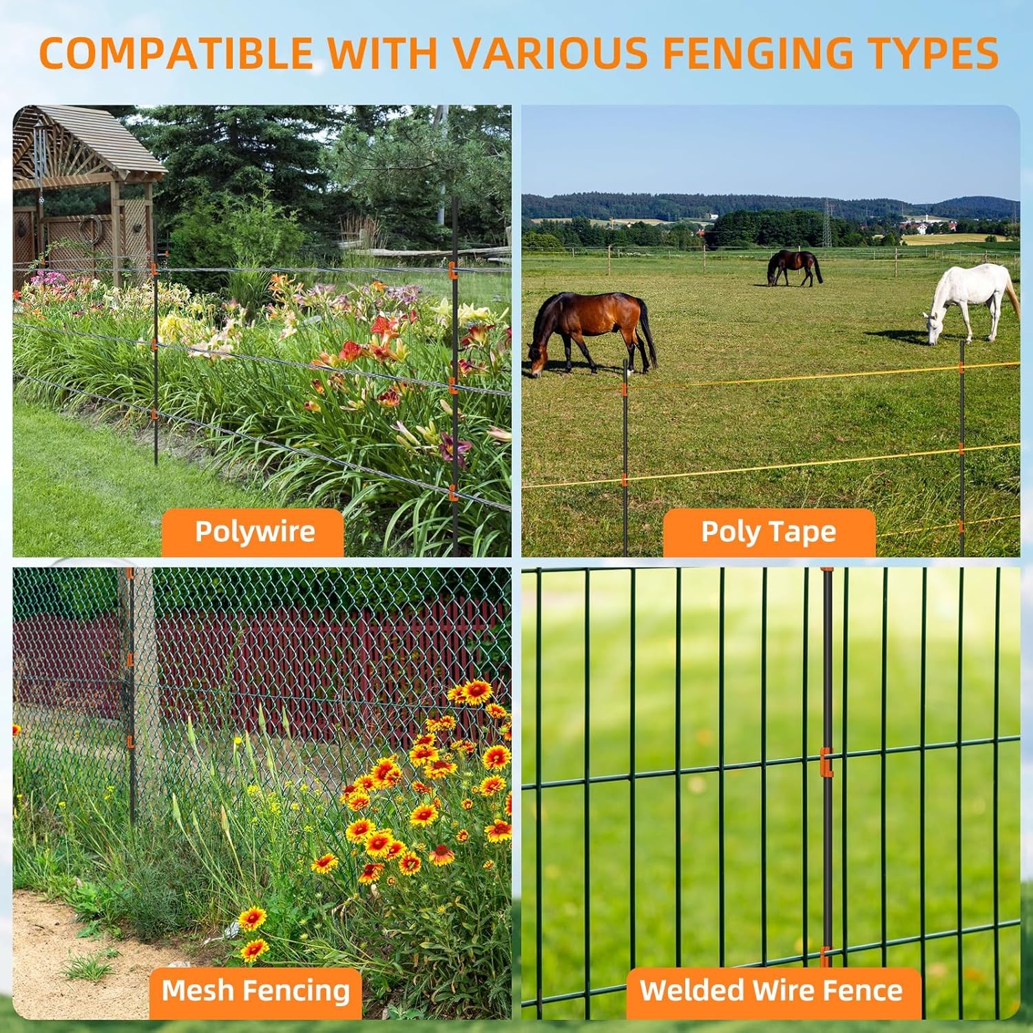 25PCS Portable Electric Fence Posts Kit 46″ with 75 Insulators Temporary Fencing