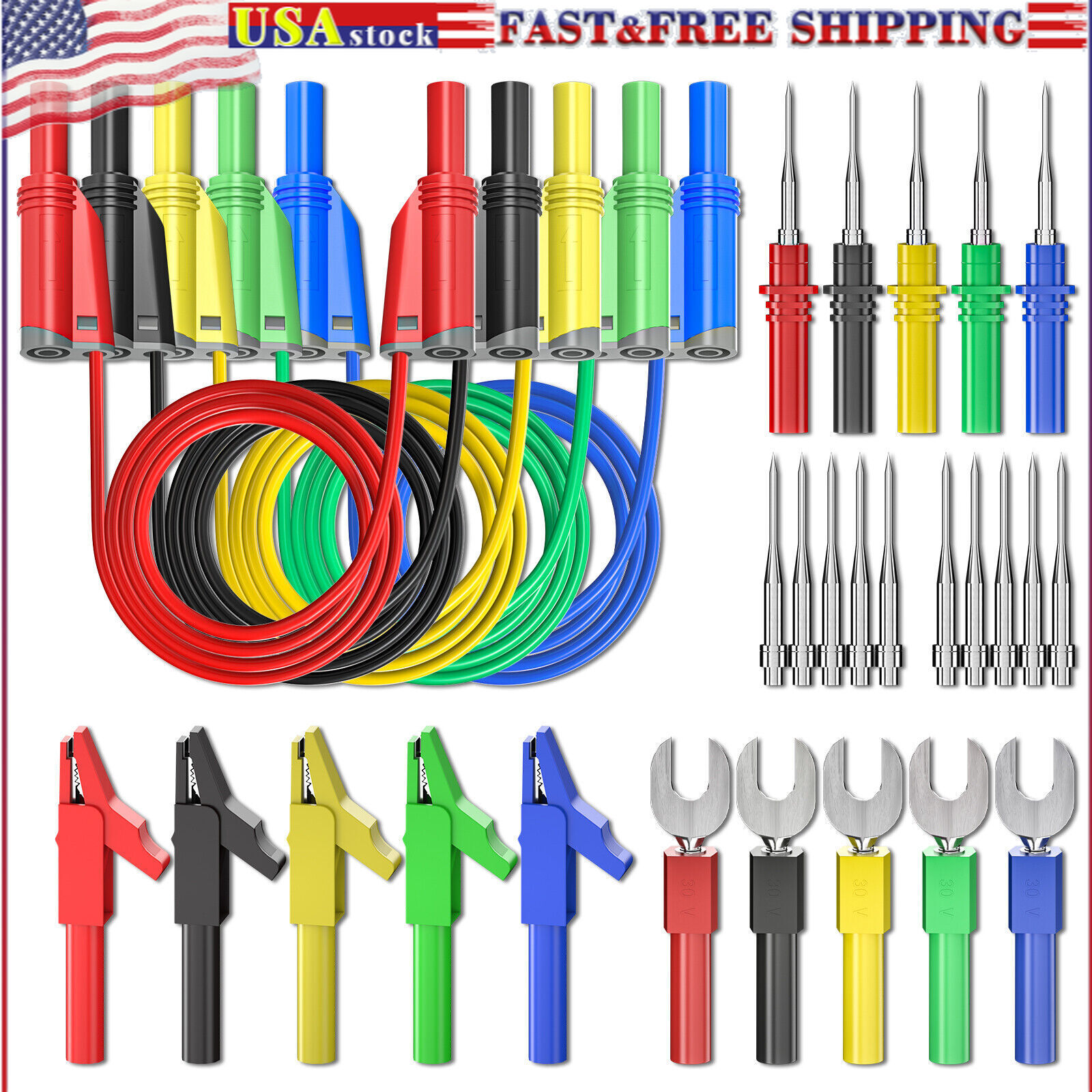 Peakelect Banana Plug Silicone Test Lead 4mm Safety Shrouded Stackable Alligator