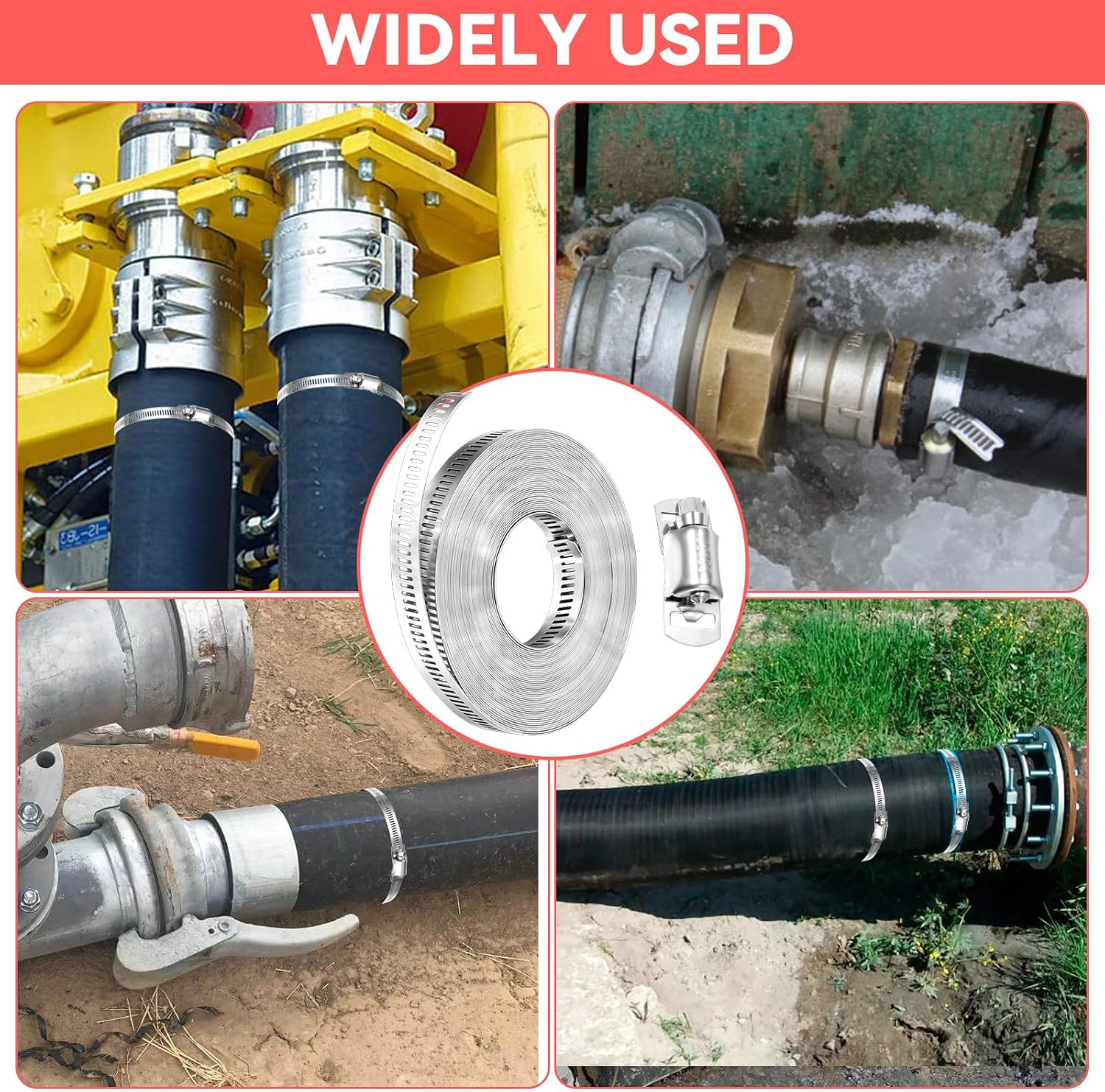 Hose Clamps 32.8FT Strap+30 Fasteners,Diy Cut-To-Fit 304 Stainless Steel