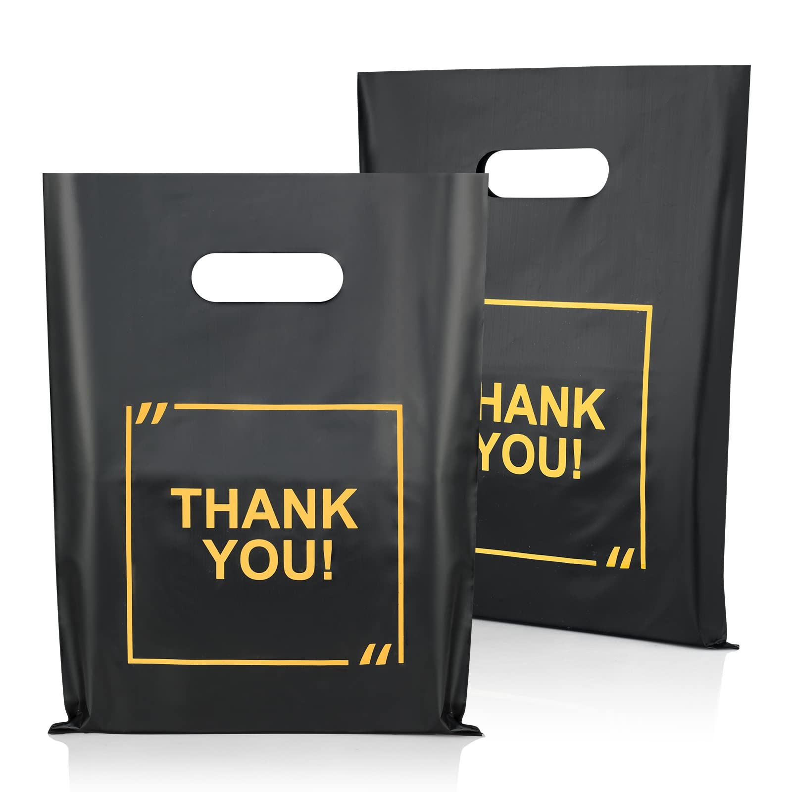 50 Pack Die Cut Plastic Shopping Bags with Thank 50 Count (Pack of 1), Black