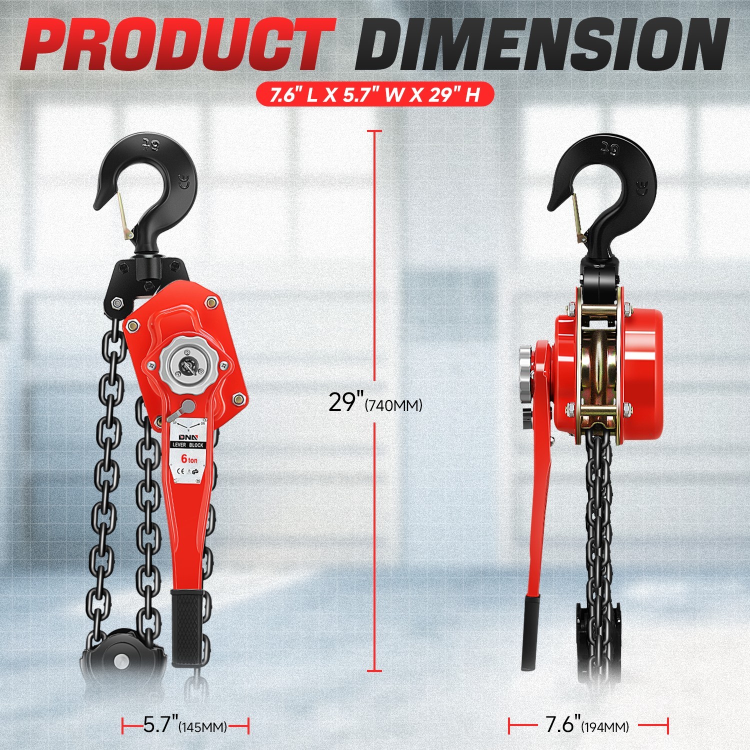 6T/13200lbs 10Ft Lifter Alloy Steel Lever Block G80 Chain Ratchet Hoist w/ Hook
