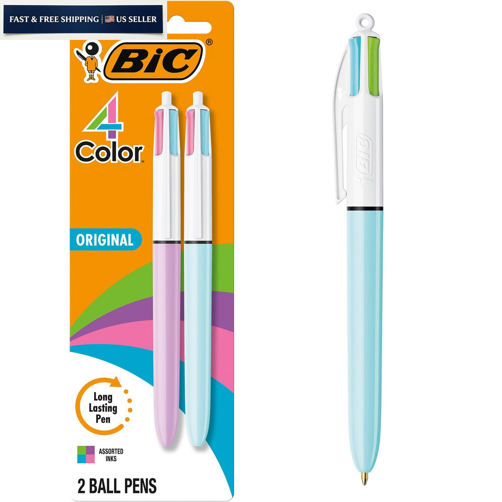 BIC 4 Color Fashion Retractable 2 Count (Pack of 1), Assorted –