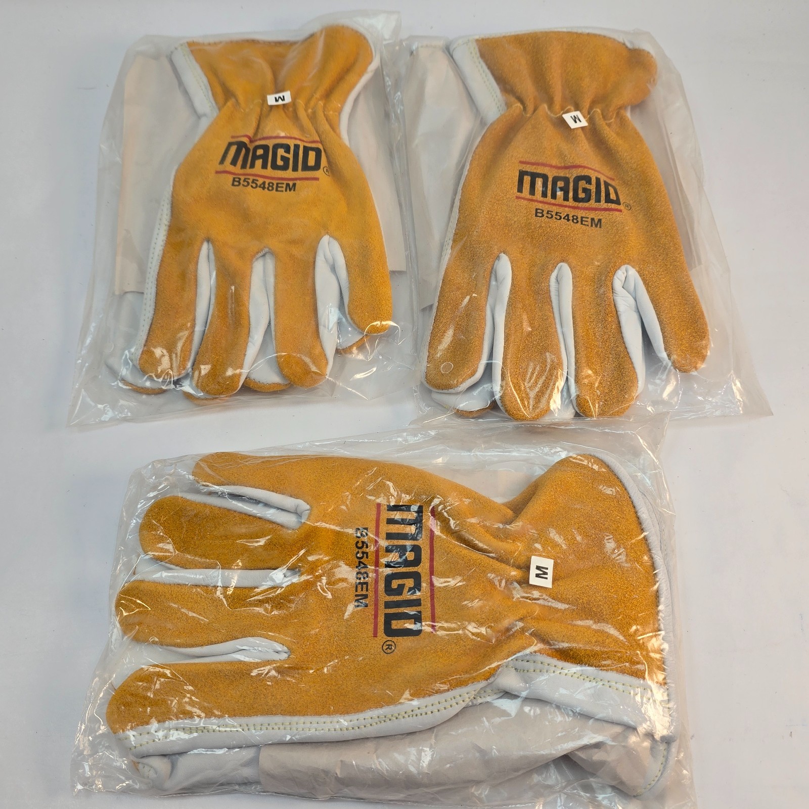 3 PAIR MAGID Leather Drivers Gloves, Slip On Cuff, Keystone Thumb, Size Medium