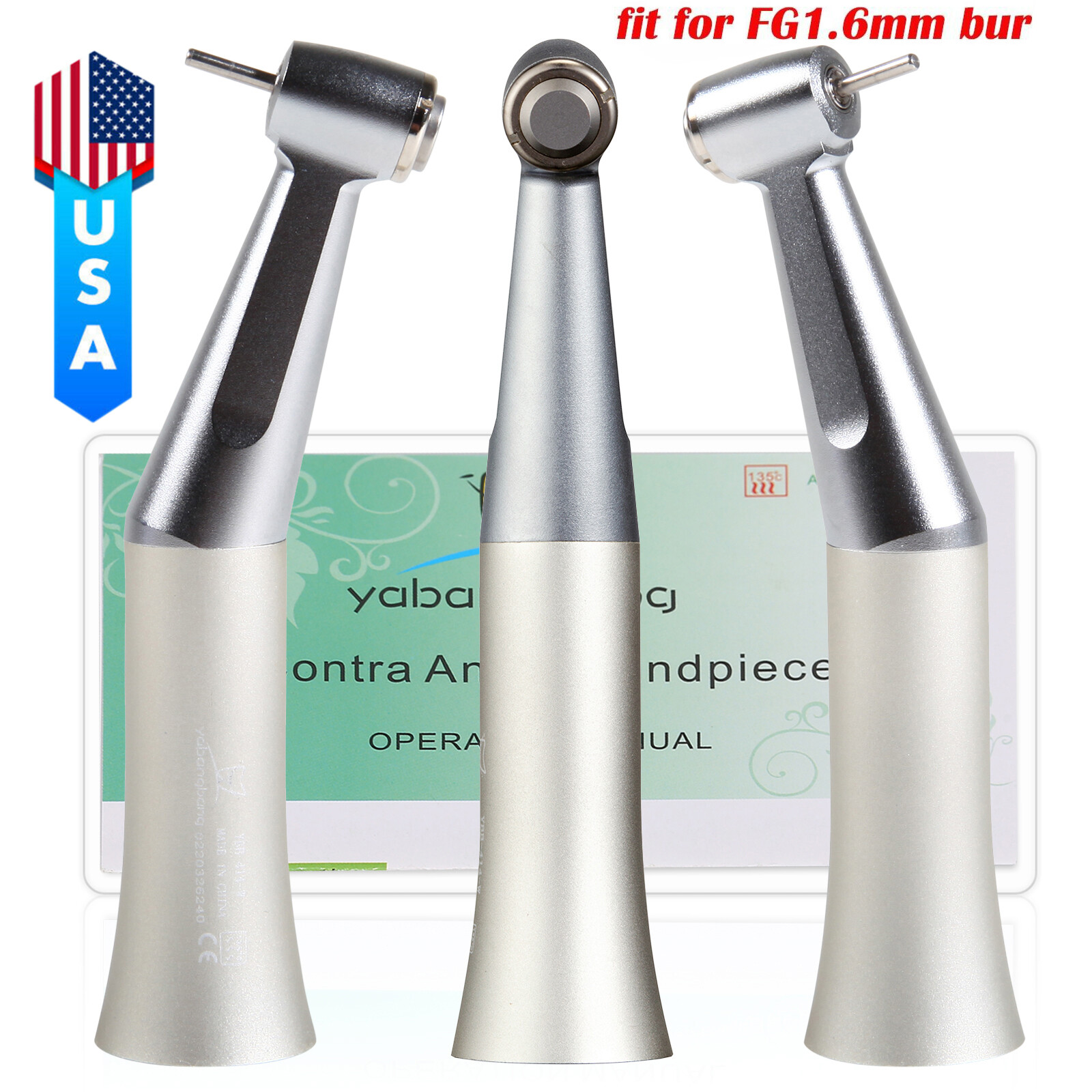 NSK Style Dental Contra Angle Low Speed Handpiece Push Button fit FG Burs 1.6mm