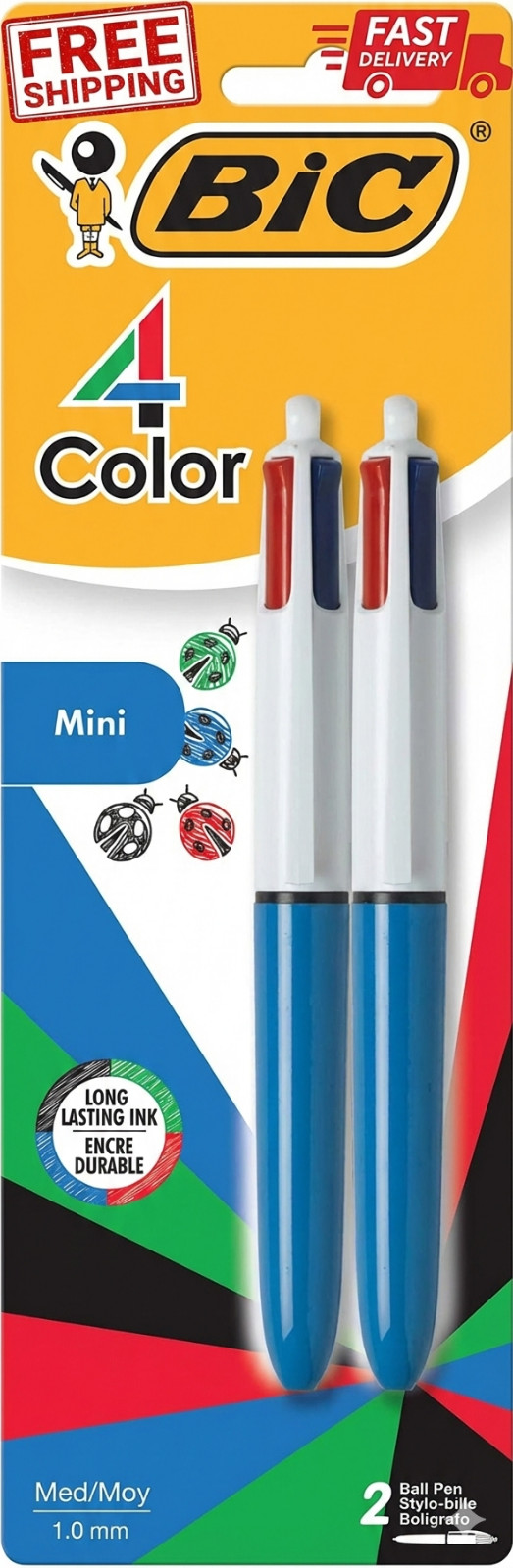 BIC 4-Color Mini Ballpoint Pen Medium Point (1.0mm) Assorted Inks 2-Count