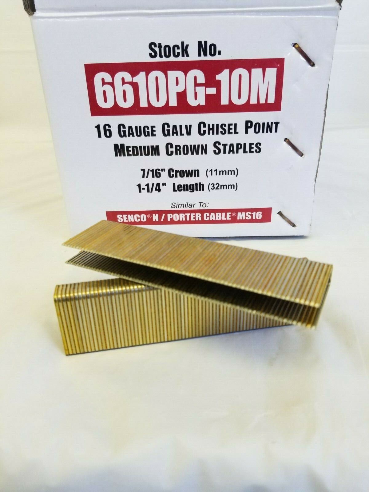 Spotnails 6610PG 16 Gauge 1-1/4″ Leg x 7/16″ Medium Crown Staples 10,000 Count
