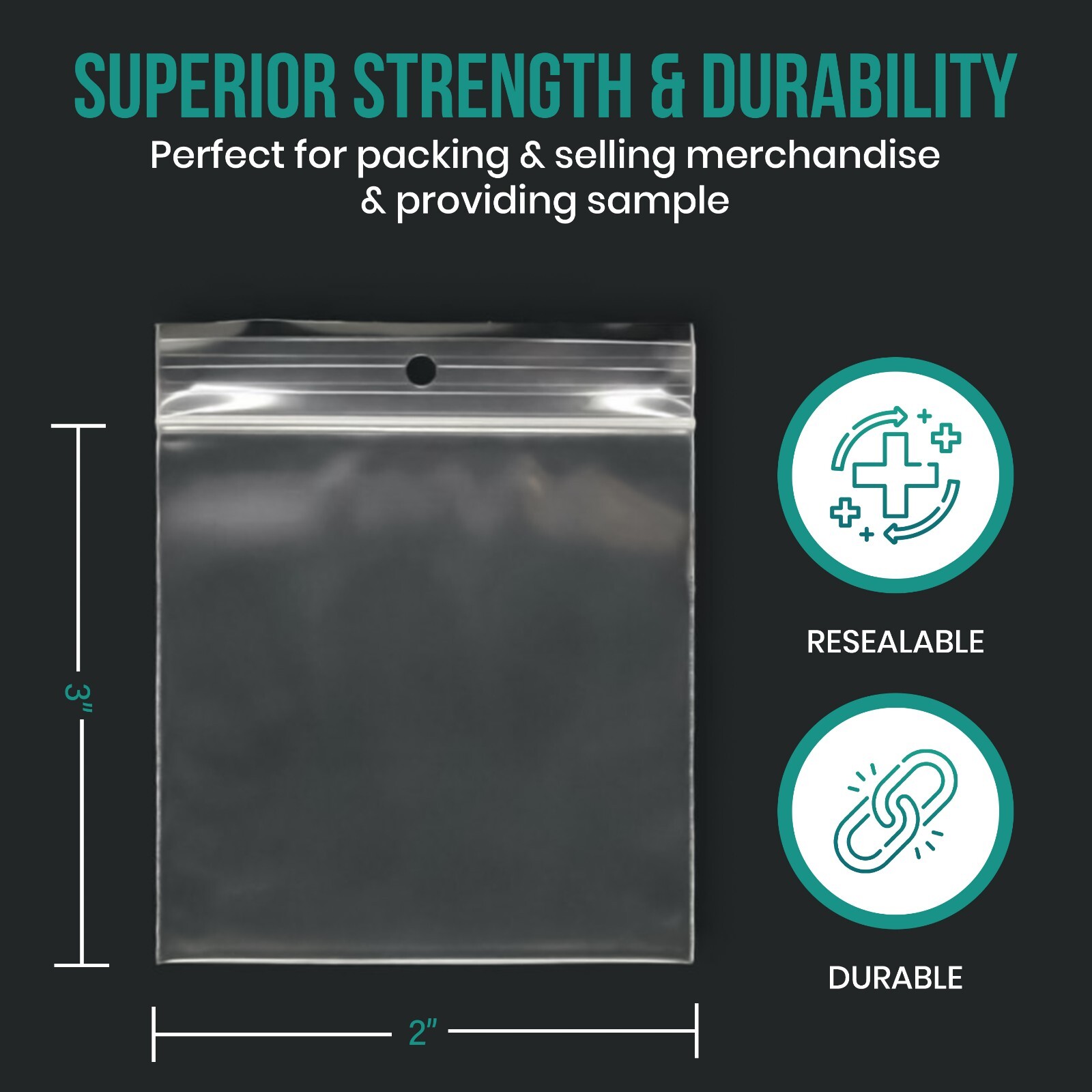 HANG HOLE HEAVY DUTY 2 Mil Clear Zip Seal Bags Reclosable Top Lock Plastic