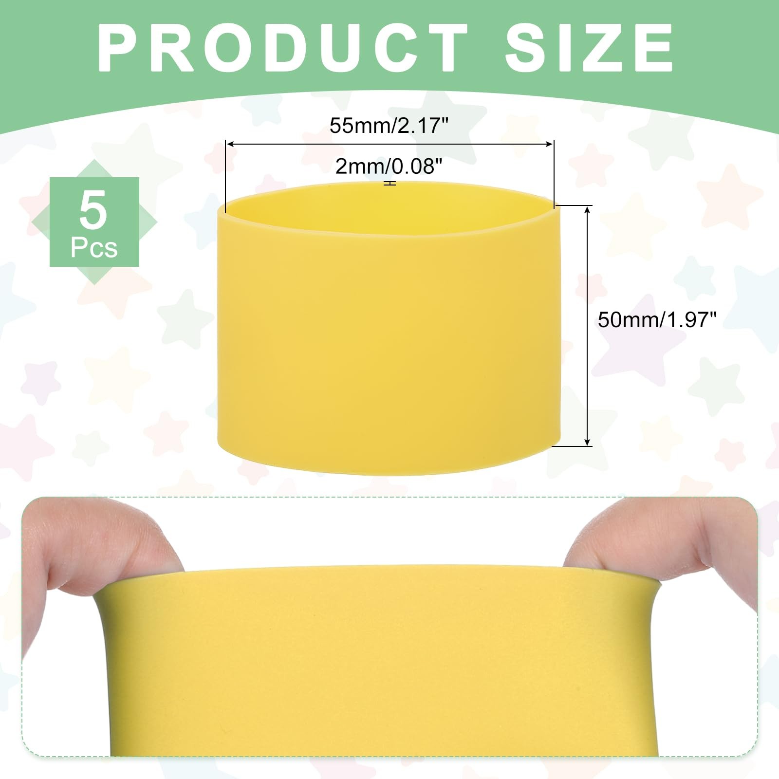 MECCANIXITY 5Pcs Silicone Rubber Bands Non-Slip 3.39 Inch Flat Elastic Yellow
