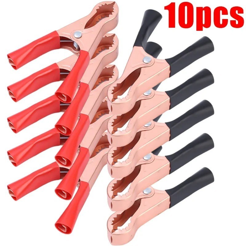 10 pcs 70mm Red & Black Car Battery Test Lead Clip Crocodile Alligator Clamps